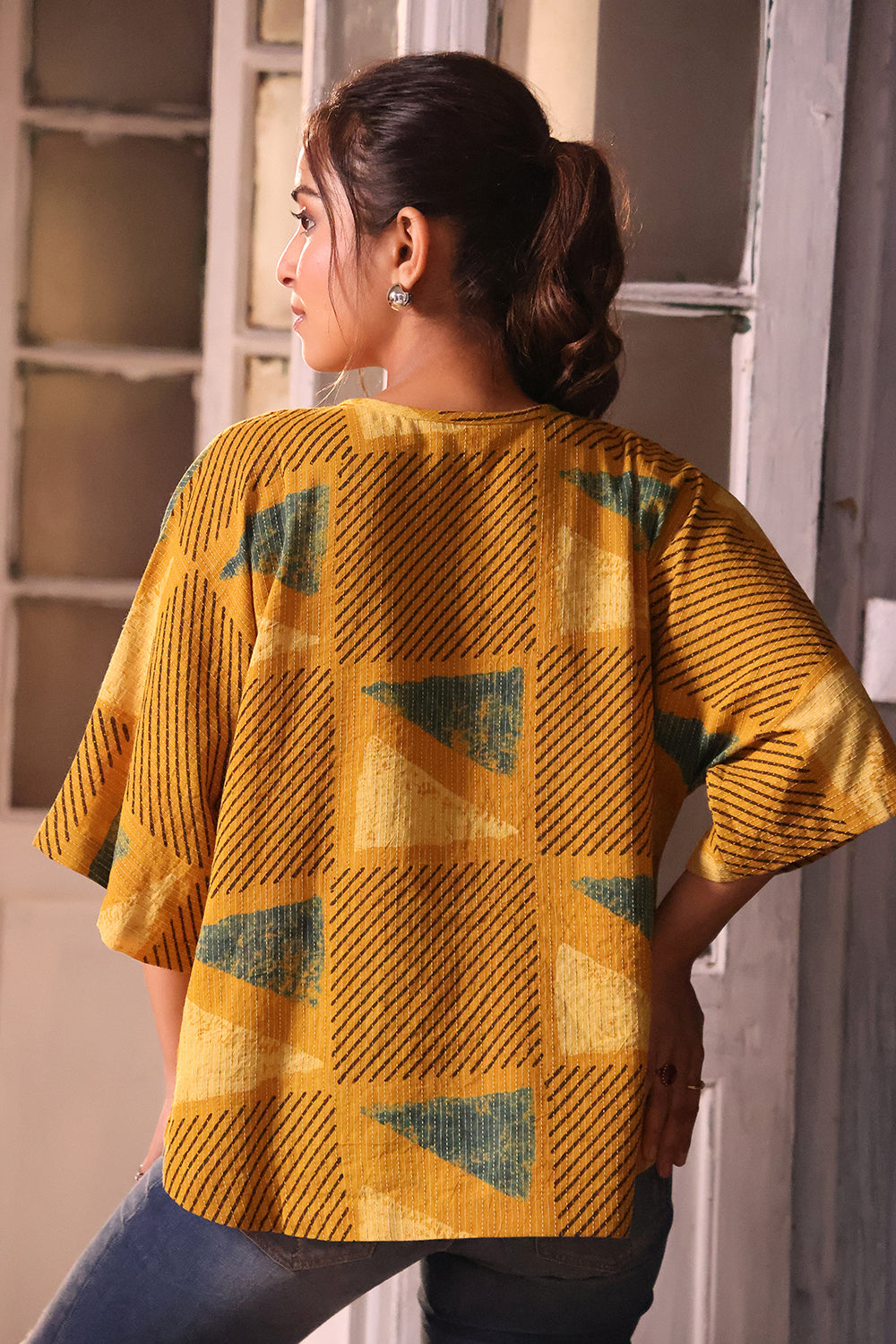 Mustard Yellow Cotton Ajrakh Shirt