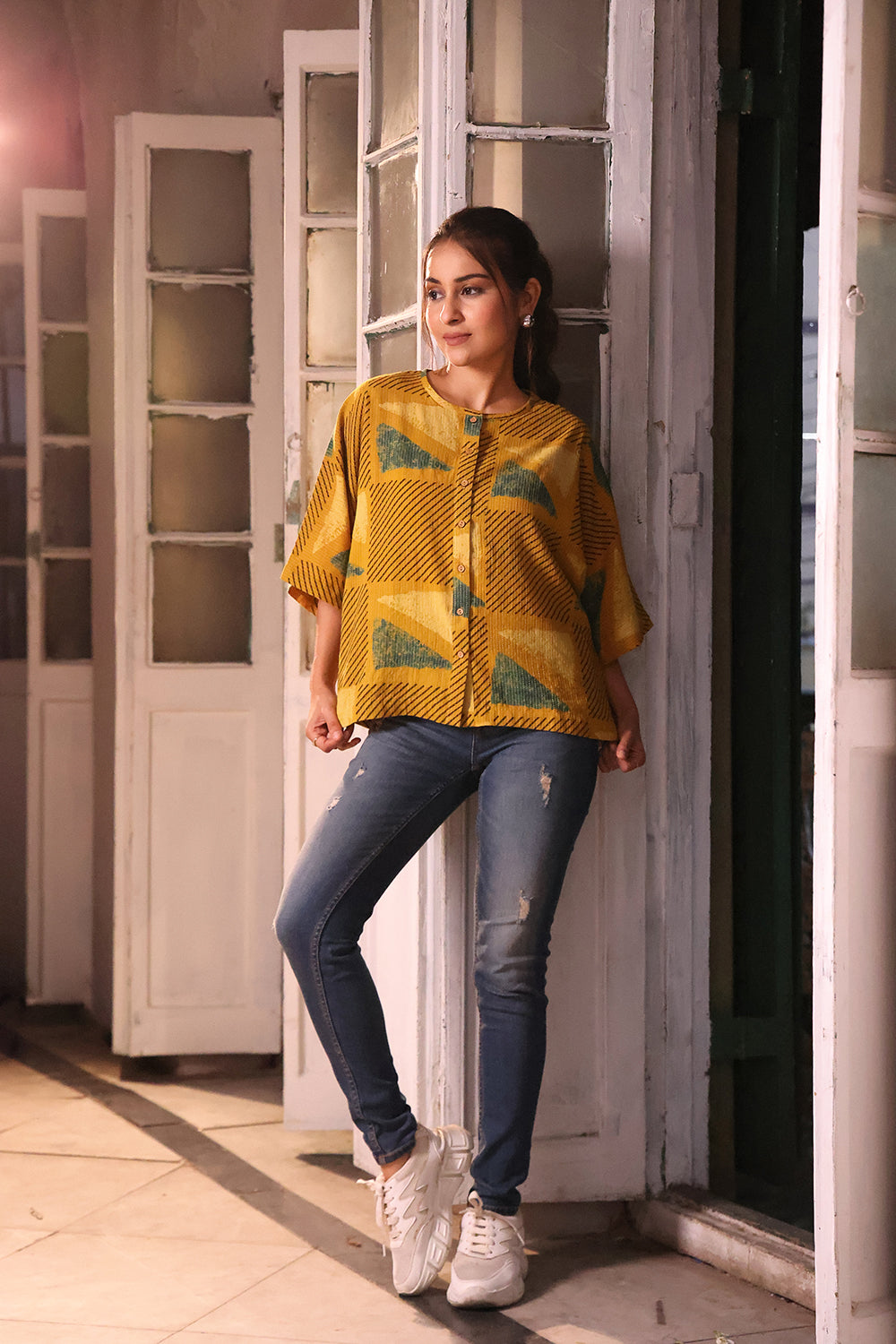 Mustard Yellow Cotton Ajrakh Shirt