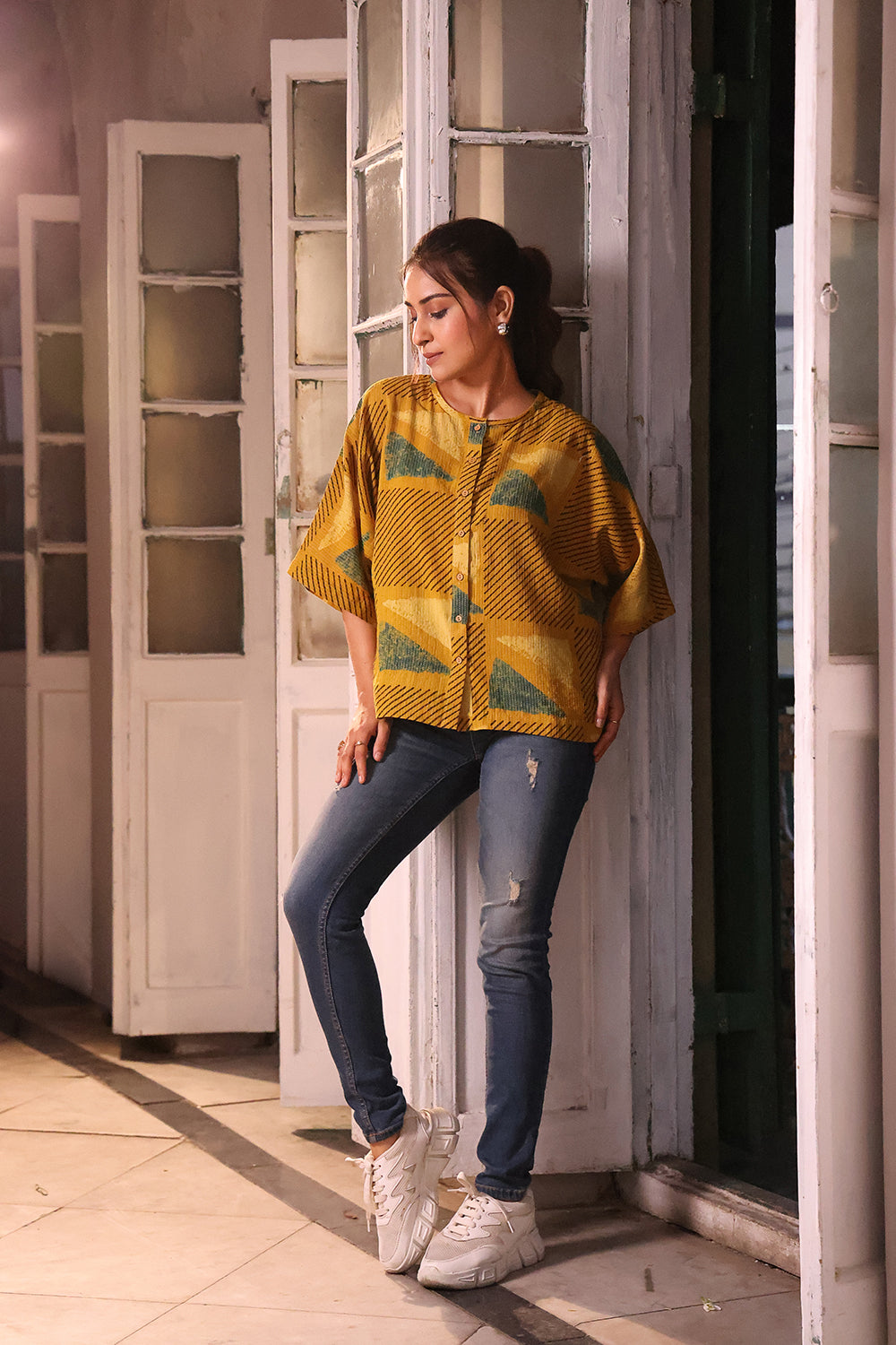 Mustard Yellow Cotton Ajrakh Shirt