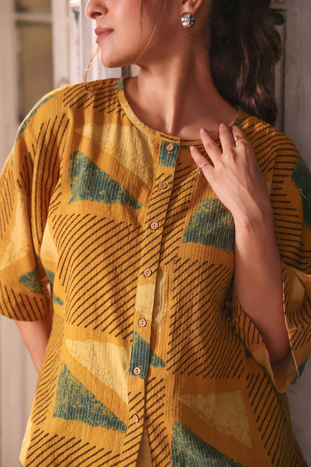 Mustard Yellow Cotton Ajrakh Shirt