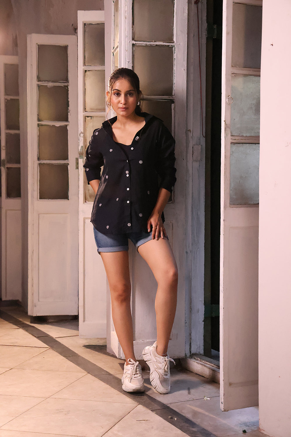 Black Polka Jamdani Shirt