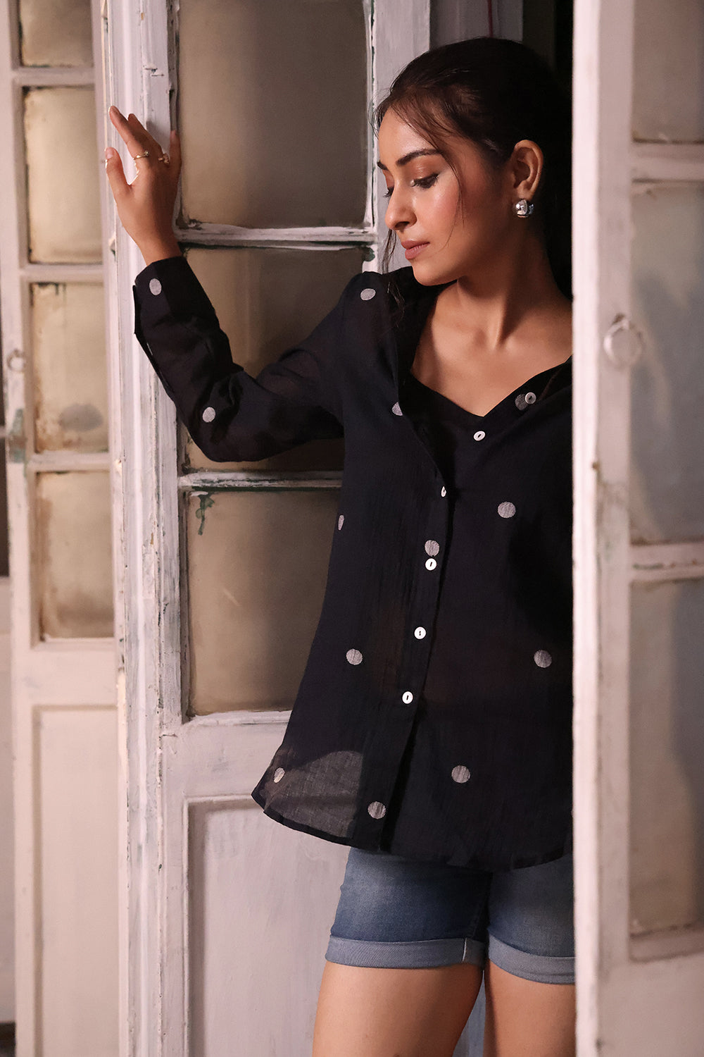 Black Polka Jamdani Shirt