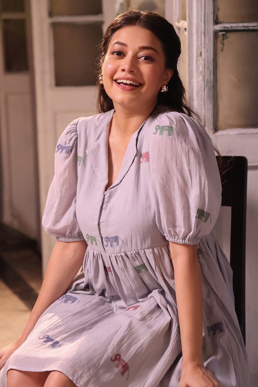 Grey Safari Cotton Jamdani Dress