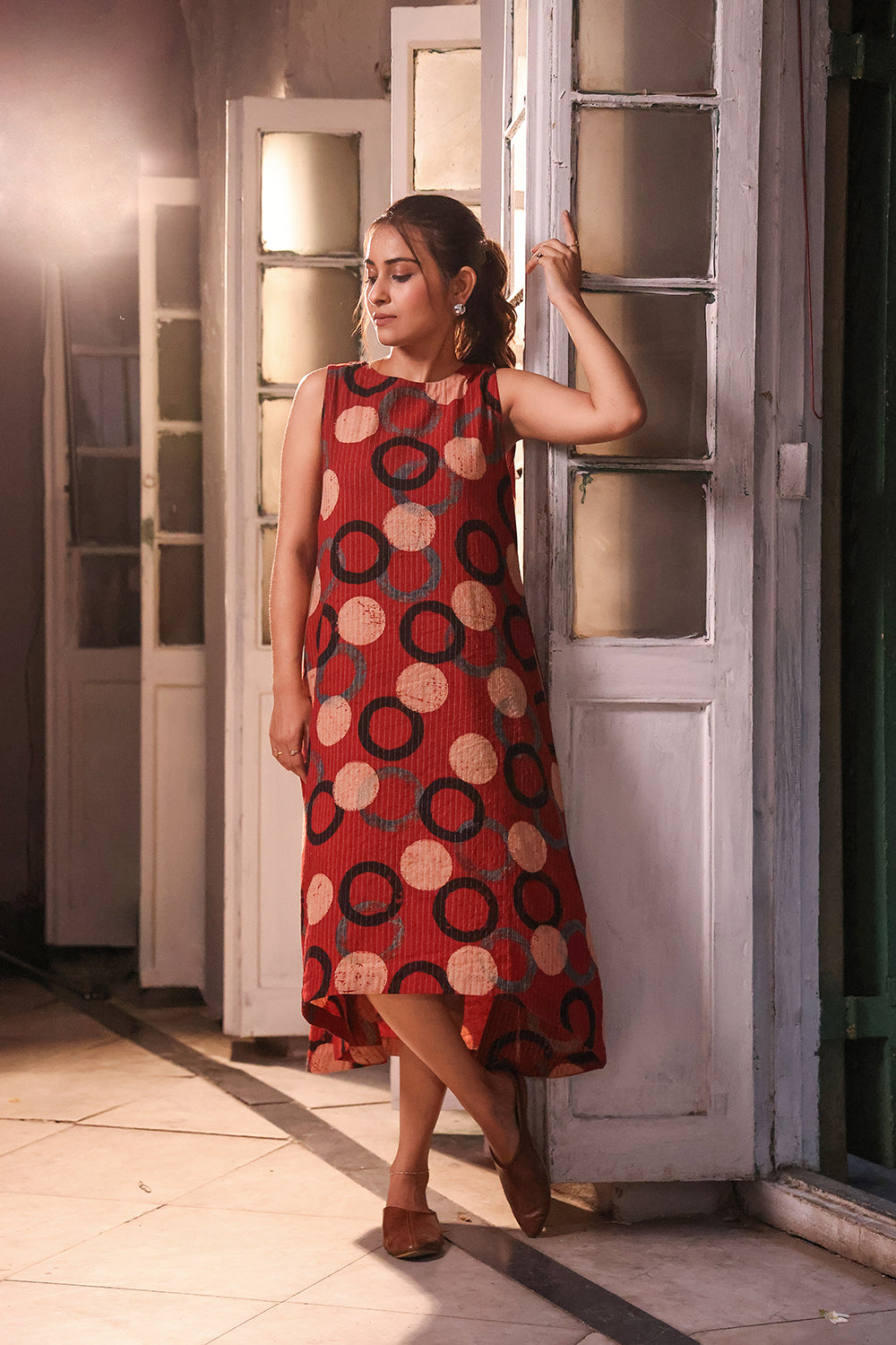 Brick Red Cotton Ajrakh Dress