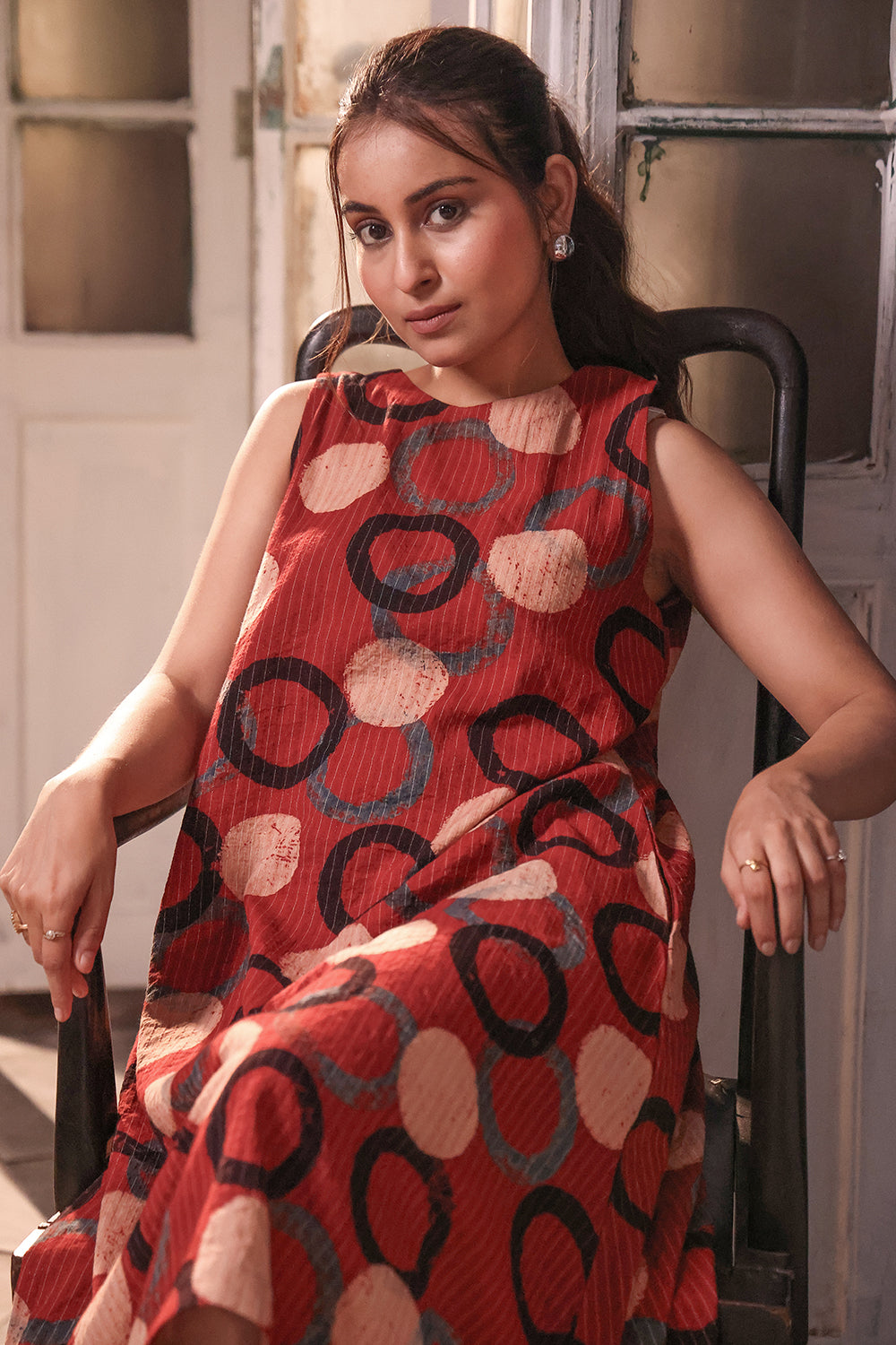 Brick Red Cotton Ajrakh Dress