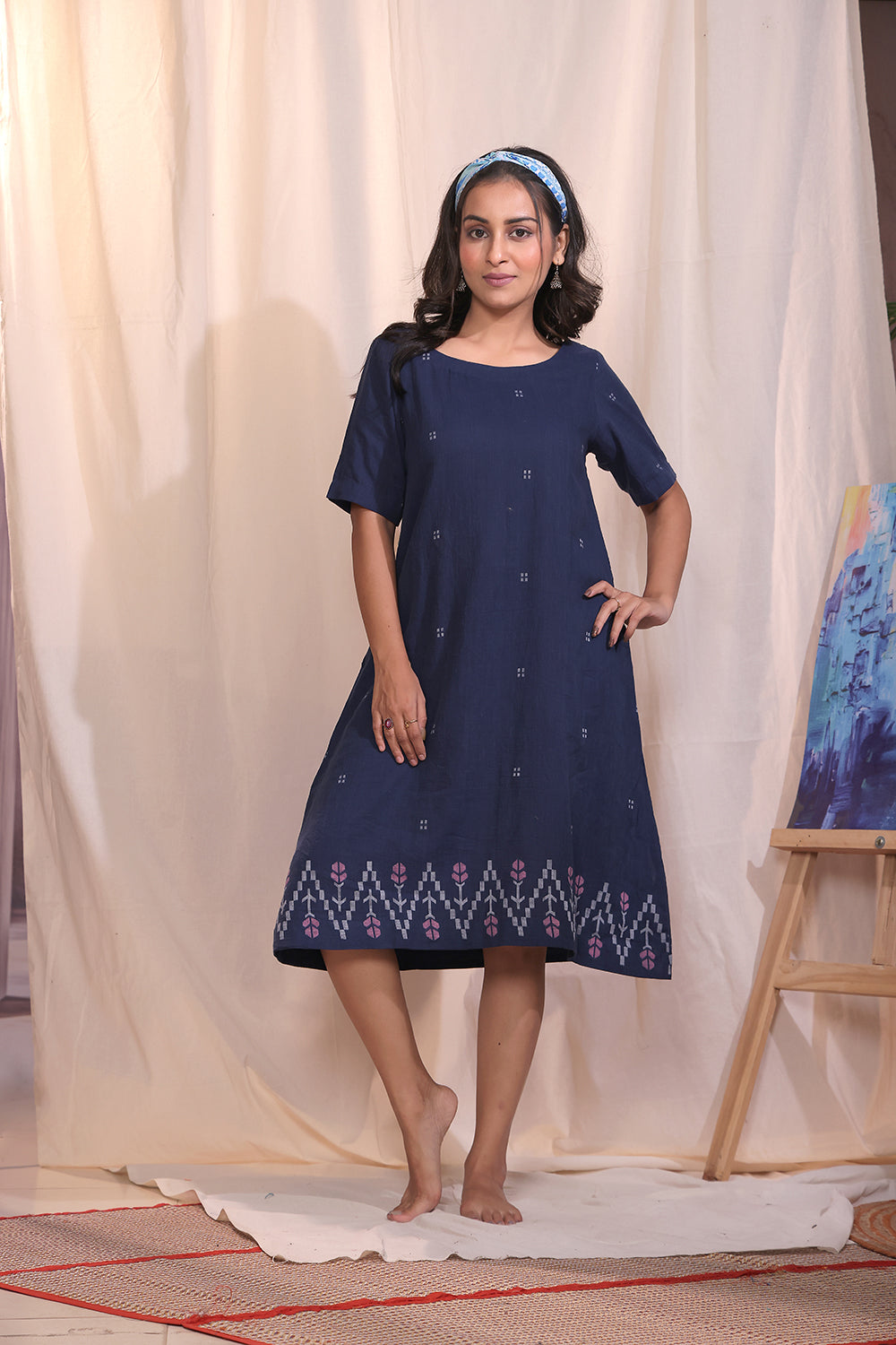 Navy Meadow Jamdani Dress
