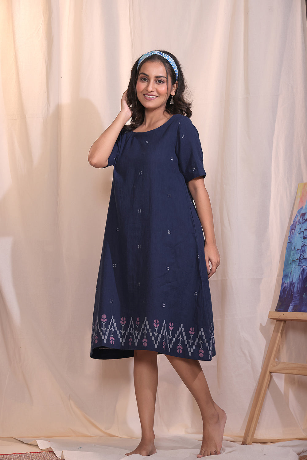 Navy Meadow Jamdani Dress