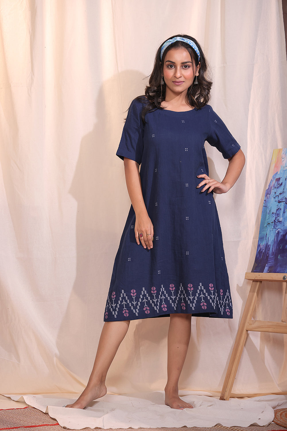 Navy Meadow Jamdani Dress