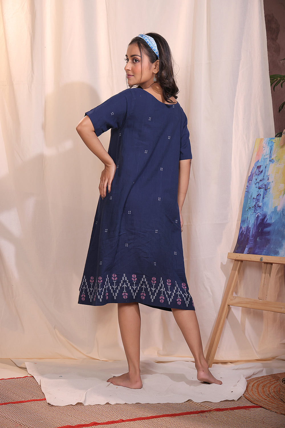Navy Meadow Jamdani Dress