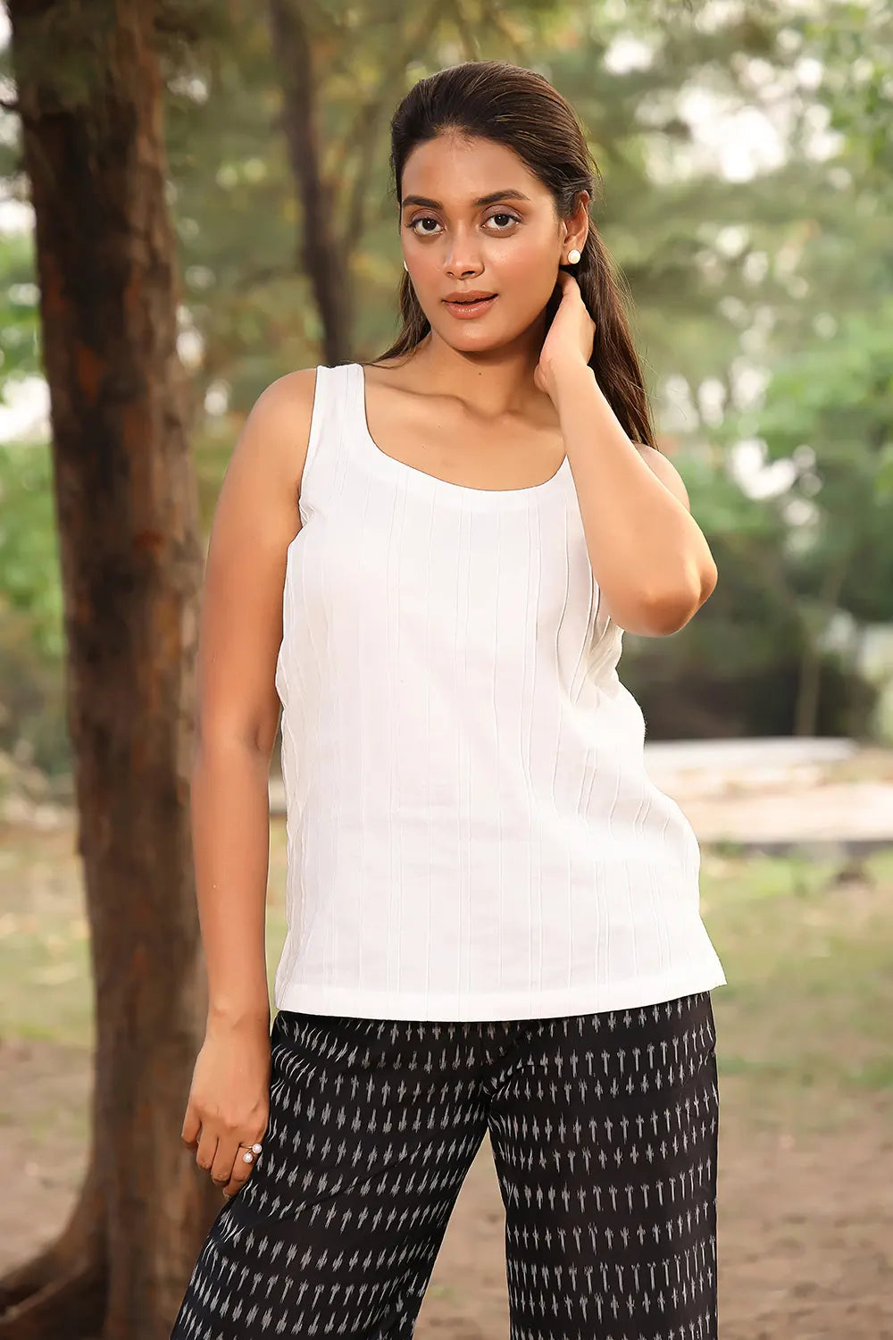 White & Black Pure Cotton Ikkat Co-ord Set