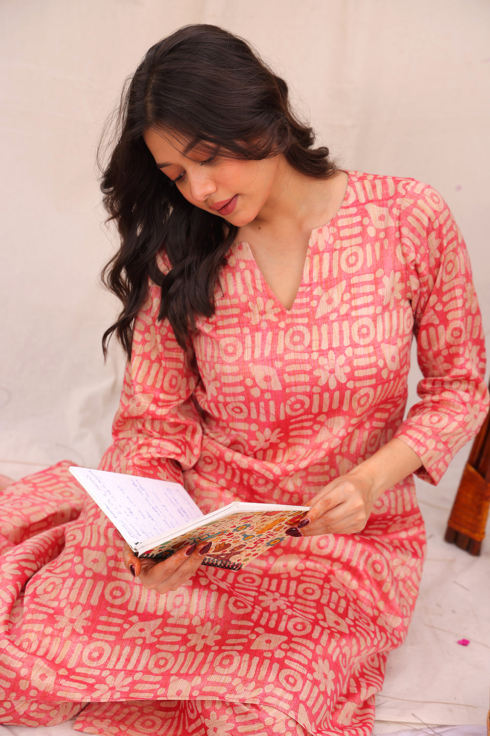 Pink Hand Batik Khadi Cotton Co-ord Set