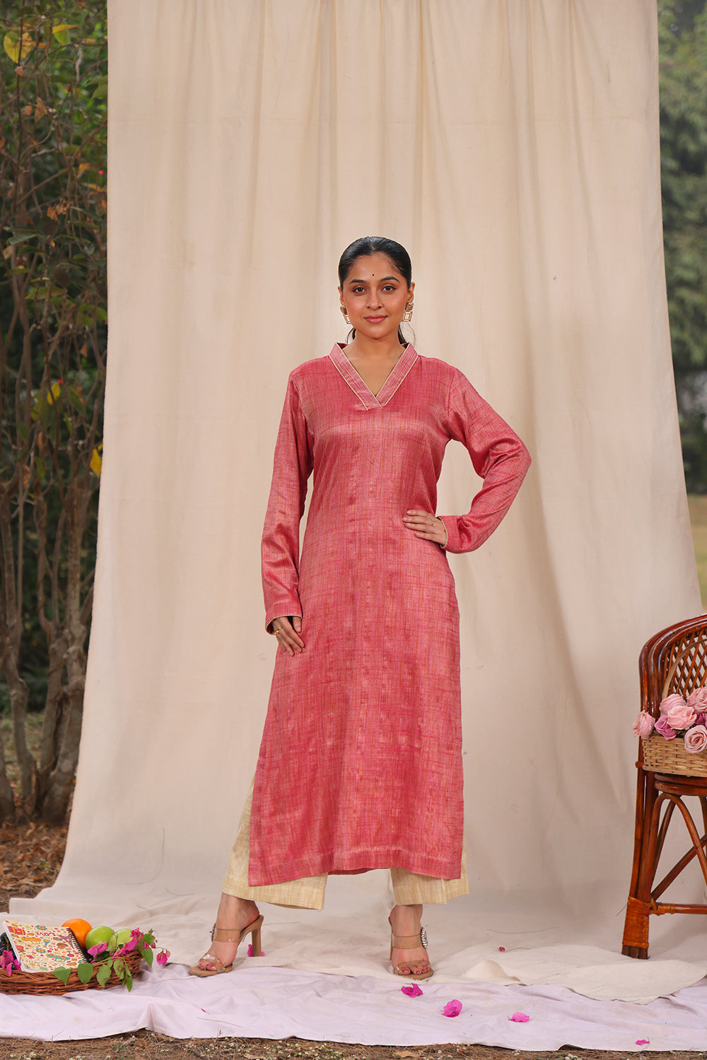 Pink and Cream Khadi Cotton Co-ord Set