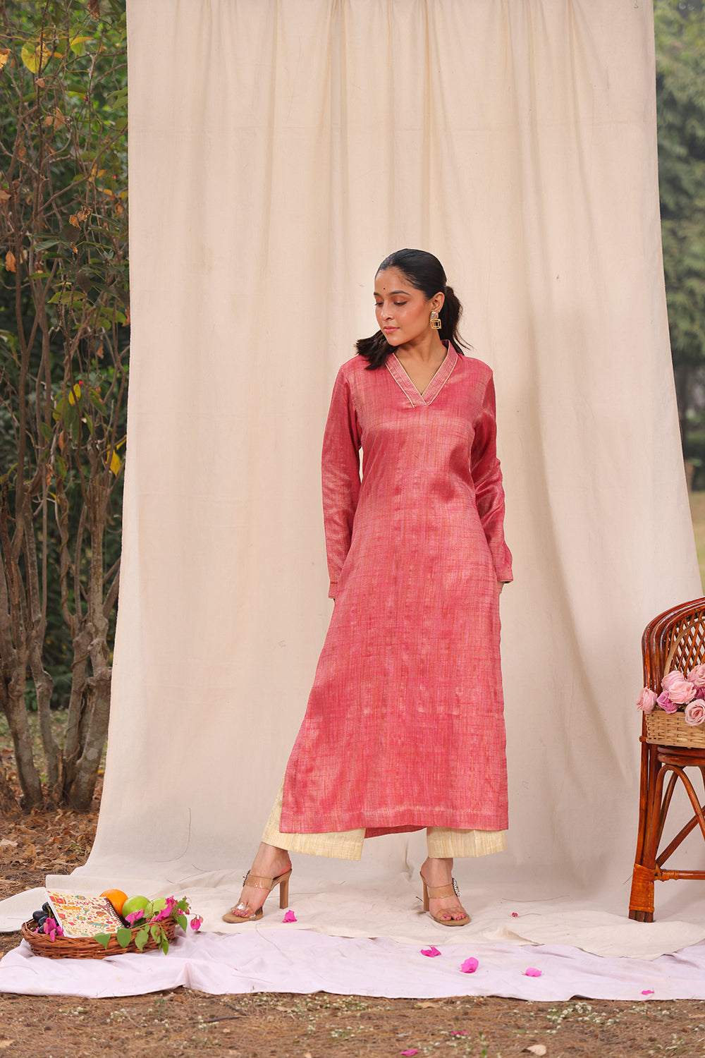 Pink and Cream Khadi Cotton Co-ord Set