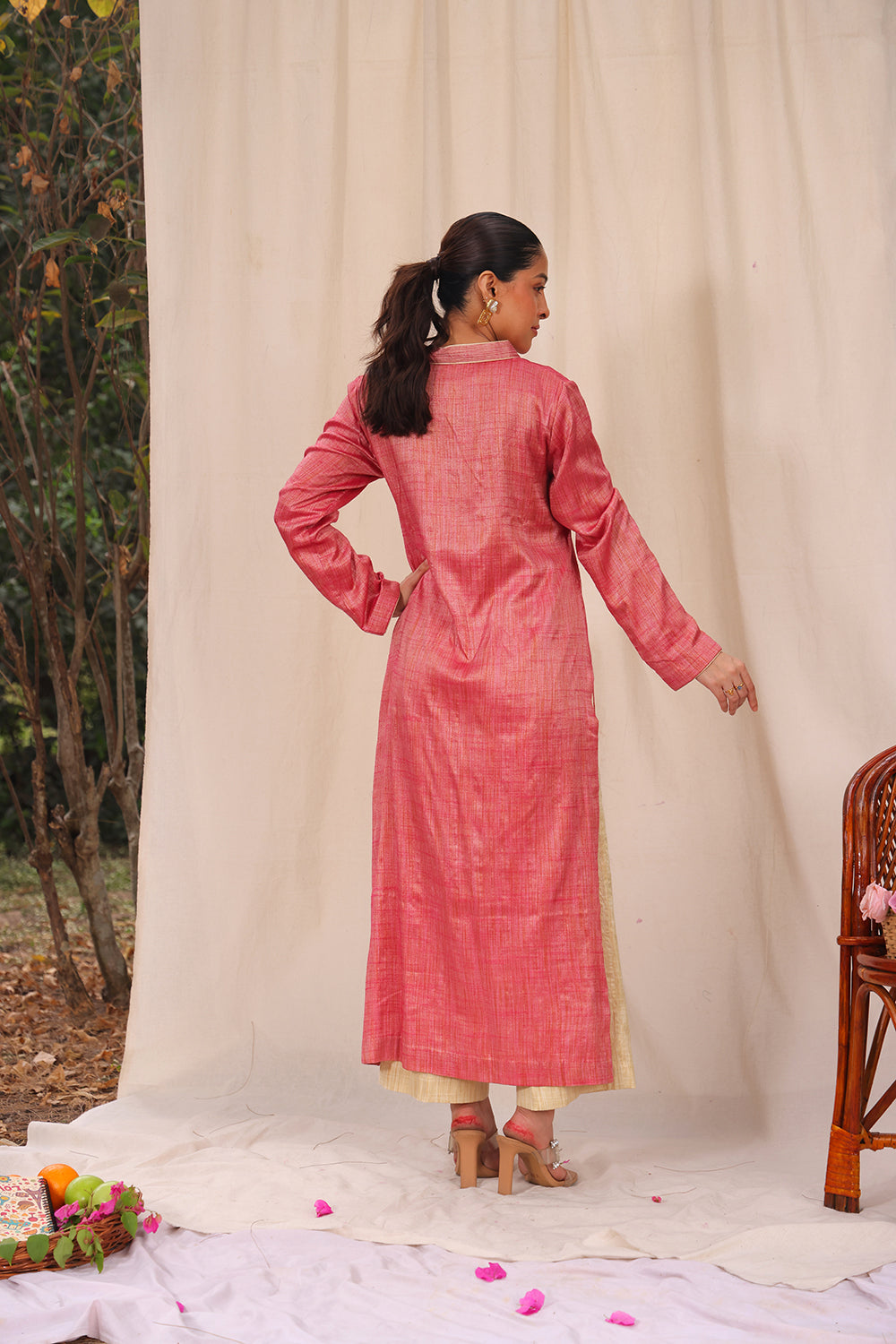 Pink and Cream Khadi Cotton Co-ord Set