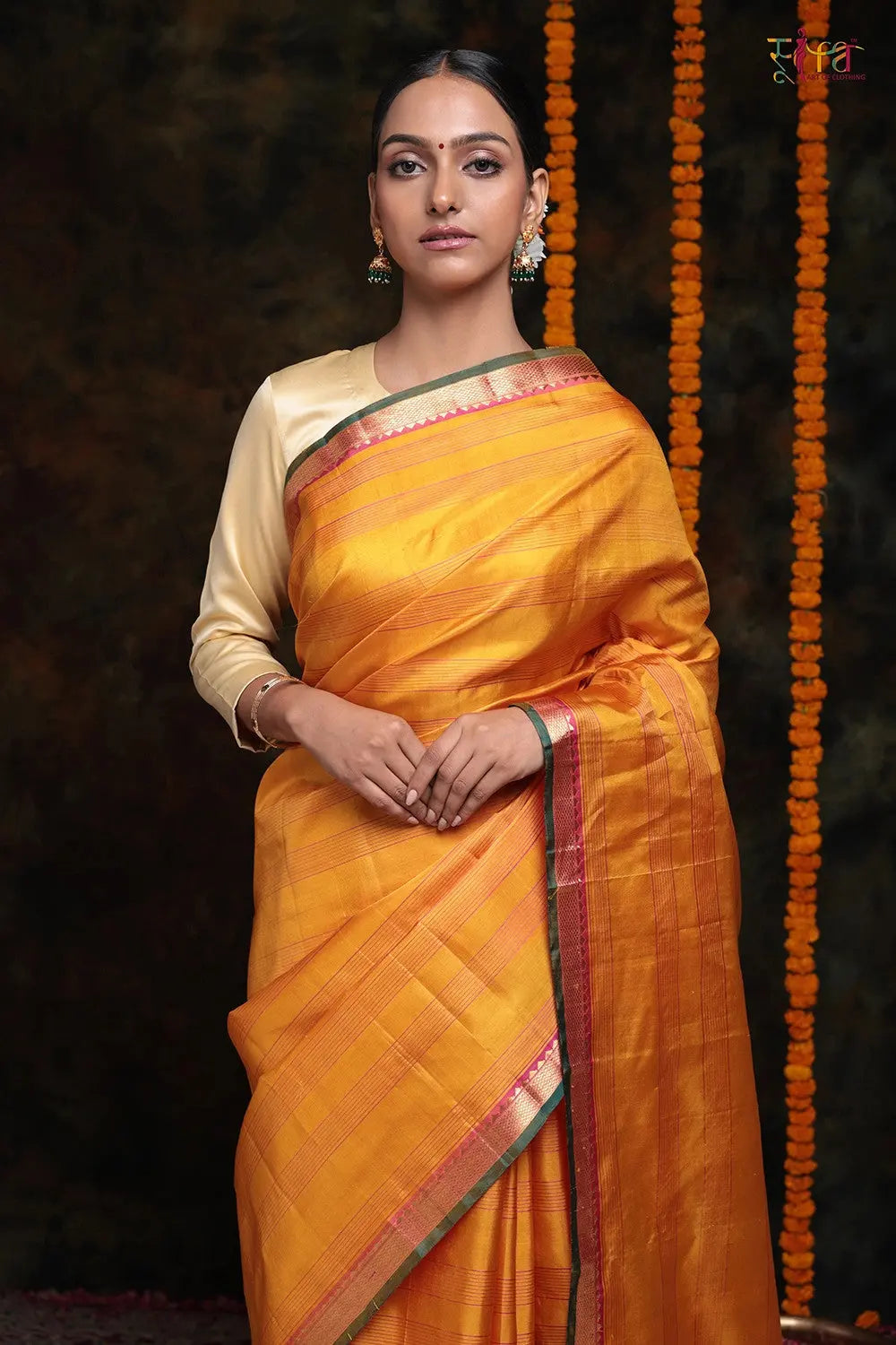 Yellow Handloom Kanchipattu Saree With Gold Zari Border