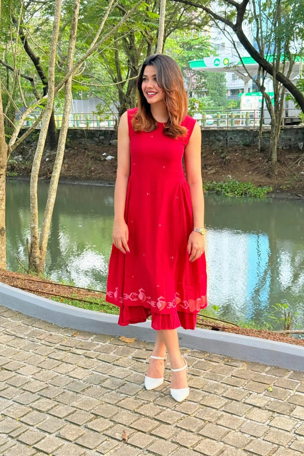 Radiance Red Layered Jamdani Dress