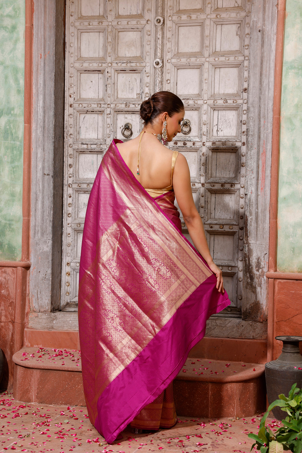 Handloom Wine Brocade Banarasi Saree