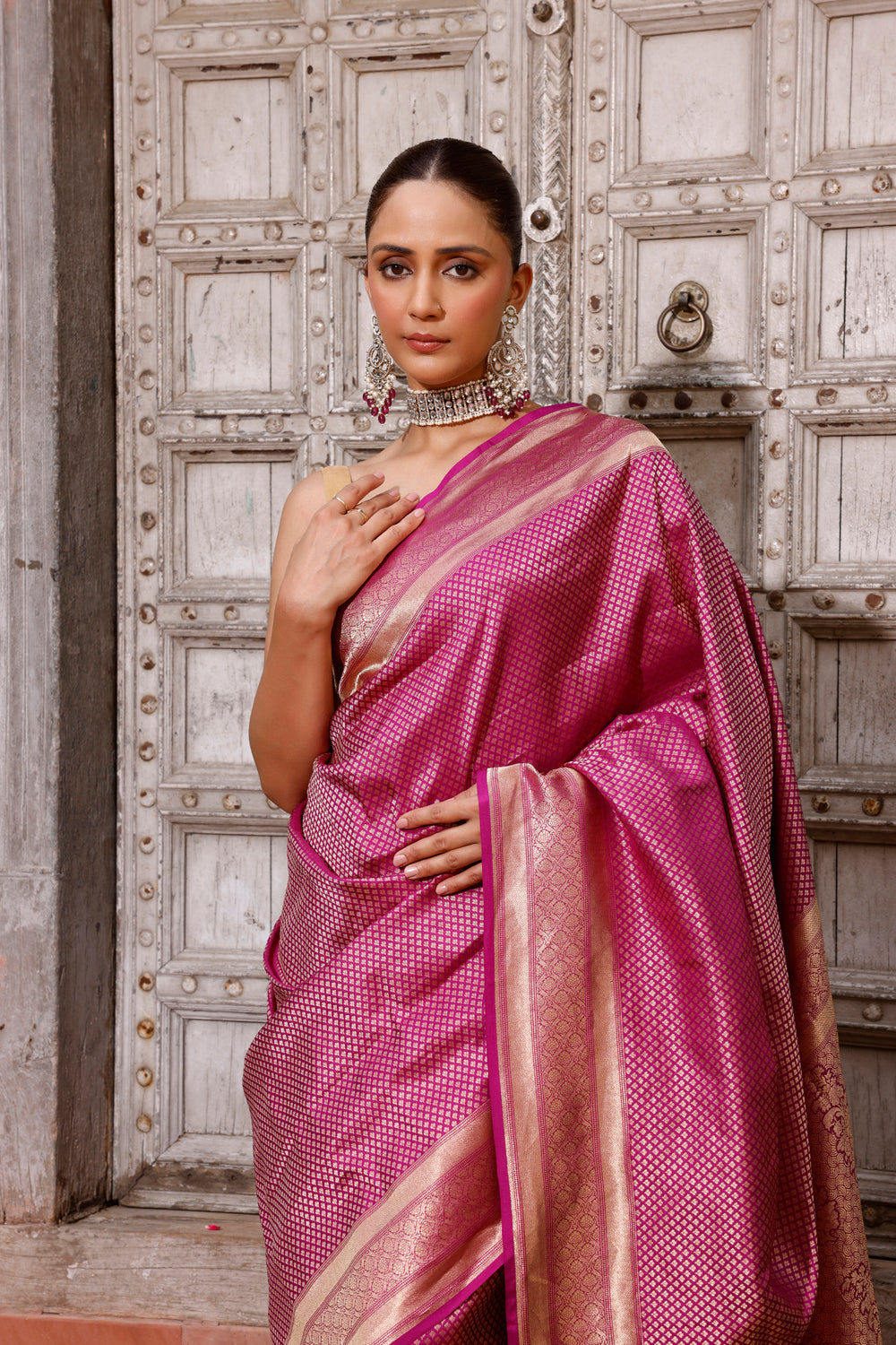 Handloom Wine Brocade Banarasi Saree