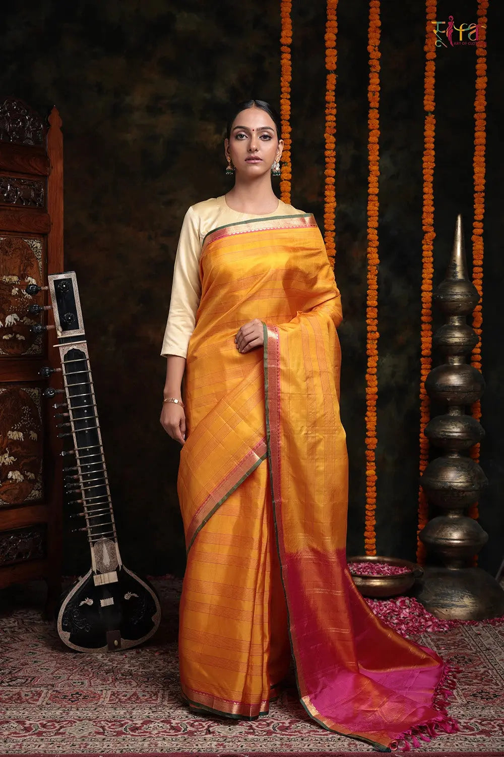 Yellow Handloom Kanchipattu Saree With Gold Zari Border