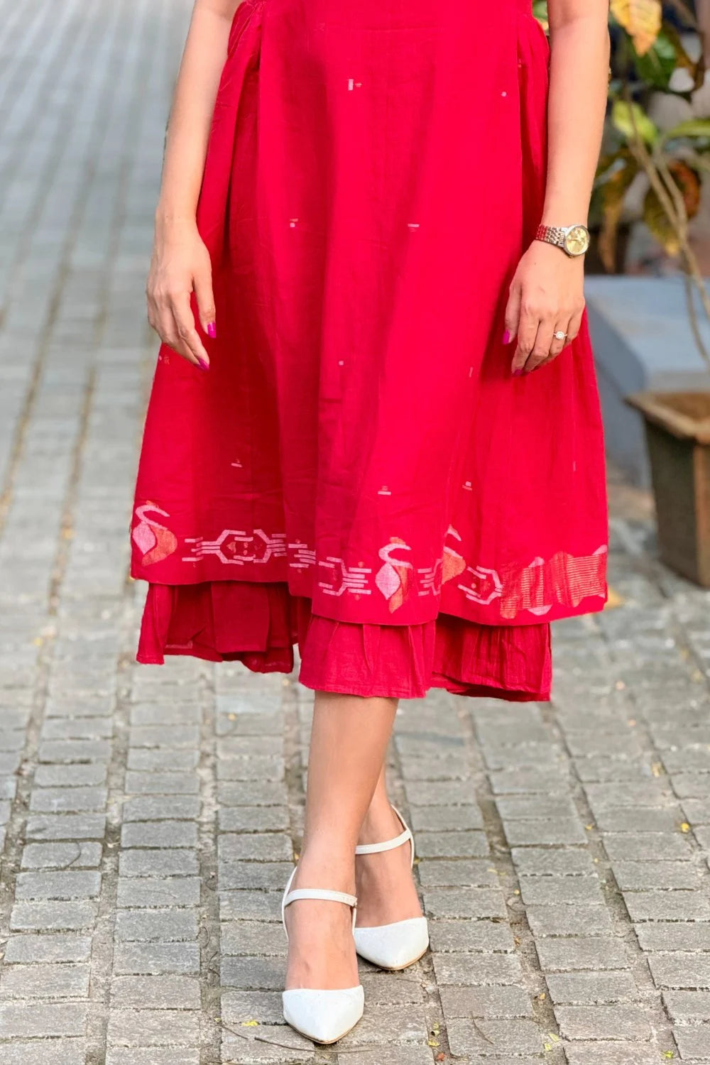 Radiance Red Layered Jamdani Dress