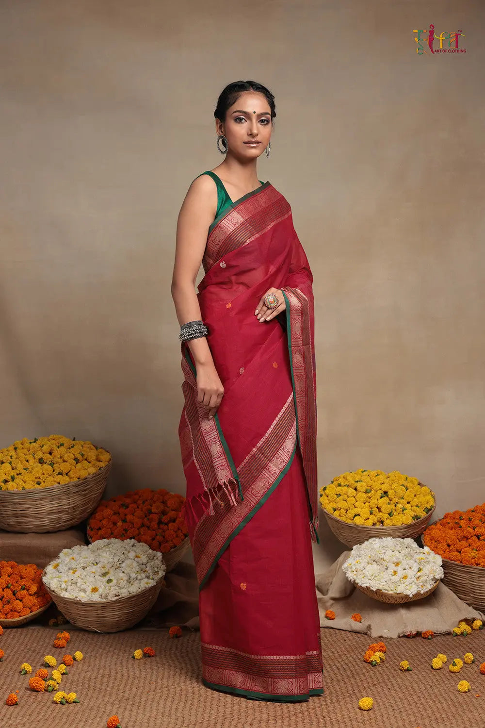 Handloom Magenta Pure Cotton Kanchi Saree