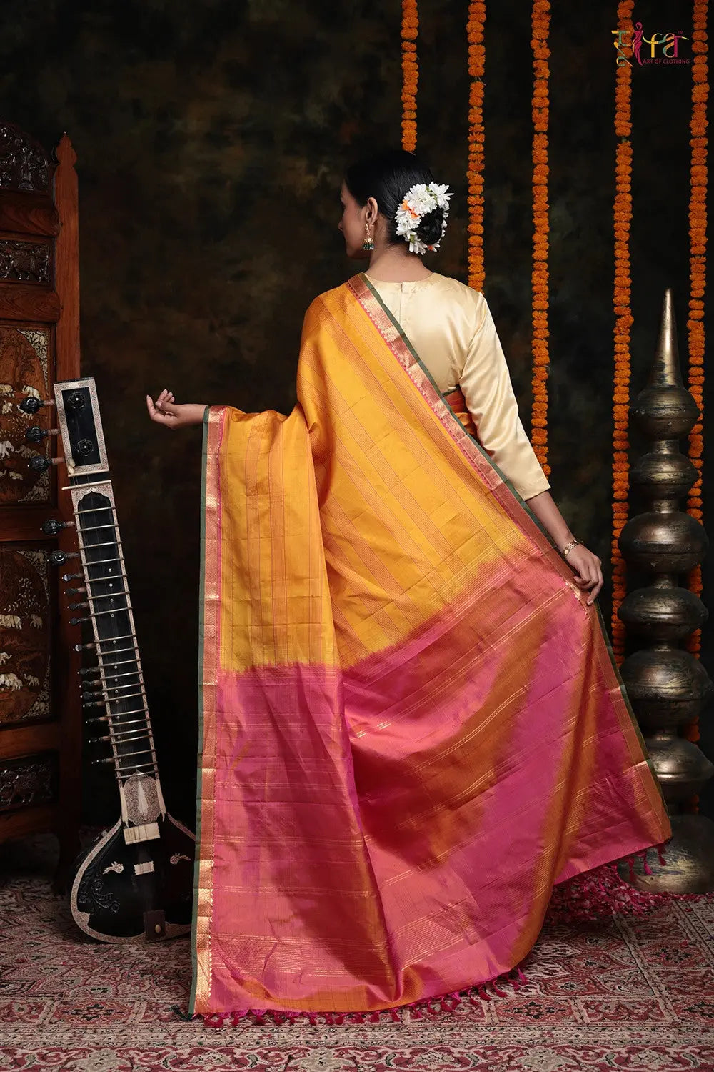 Yellow Handloom Kanchipattu Saree With Gold Zari Border