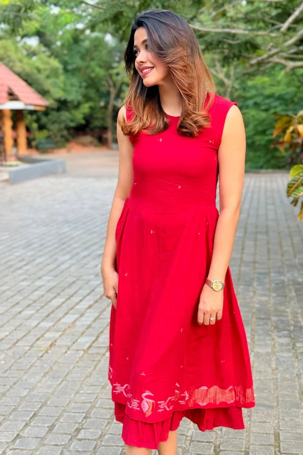 Radiance Red Layered Jamdani Dress