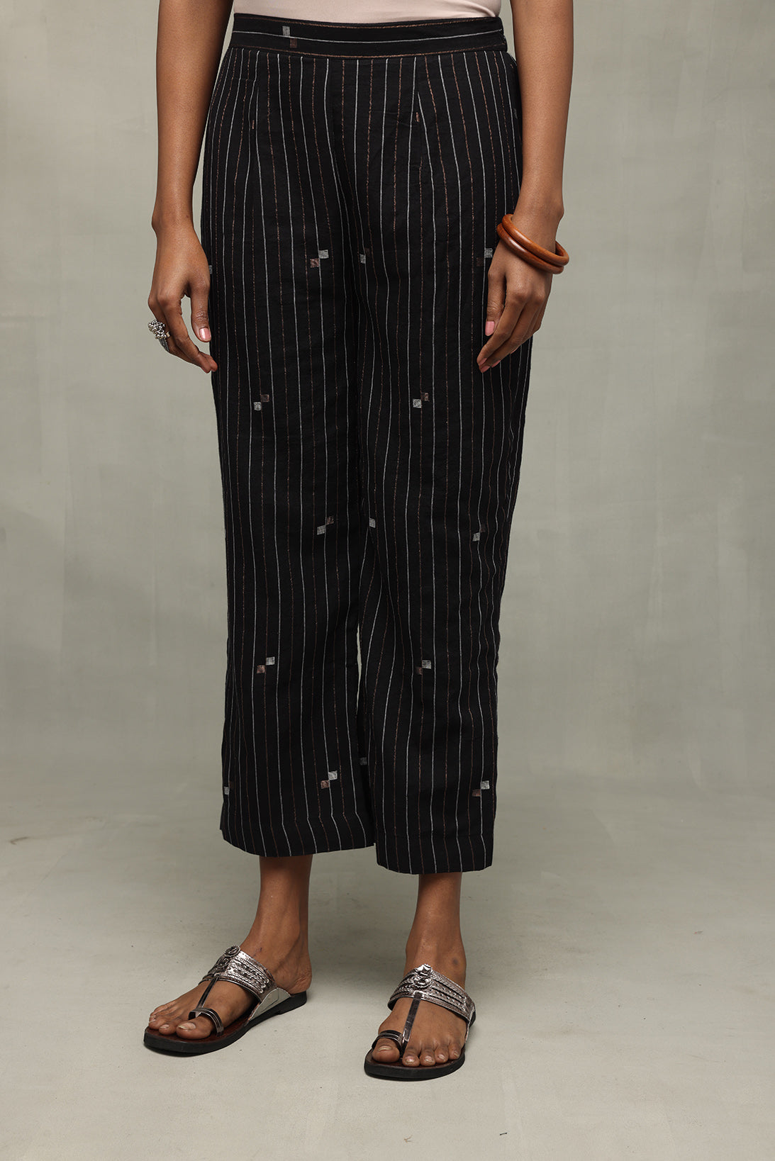 Black Handwoven Shimmer Jamdani Pant