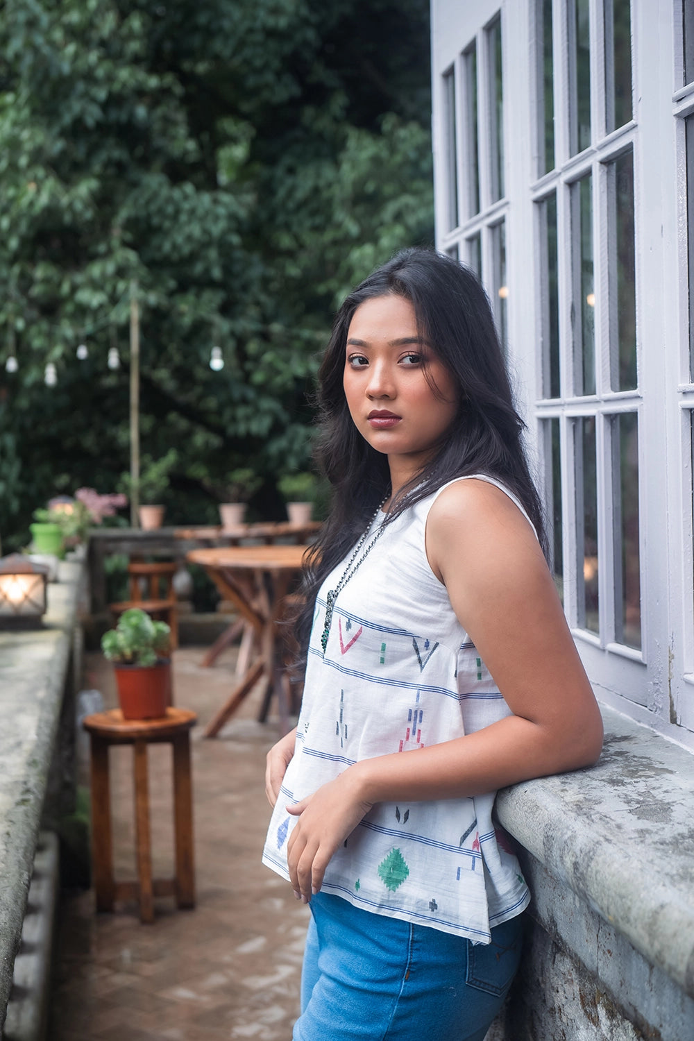 White Mist Cotton Jamdani Top