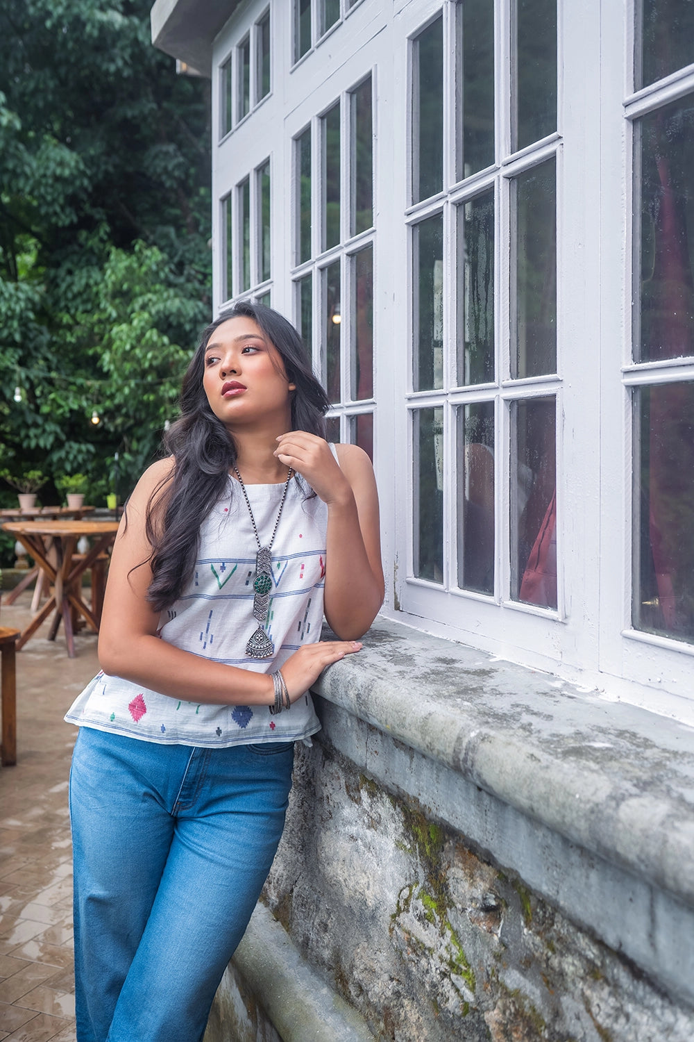 White Mist Cotton Jamdani Top