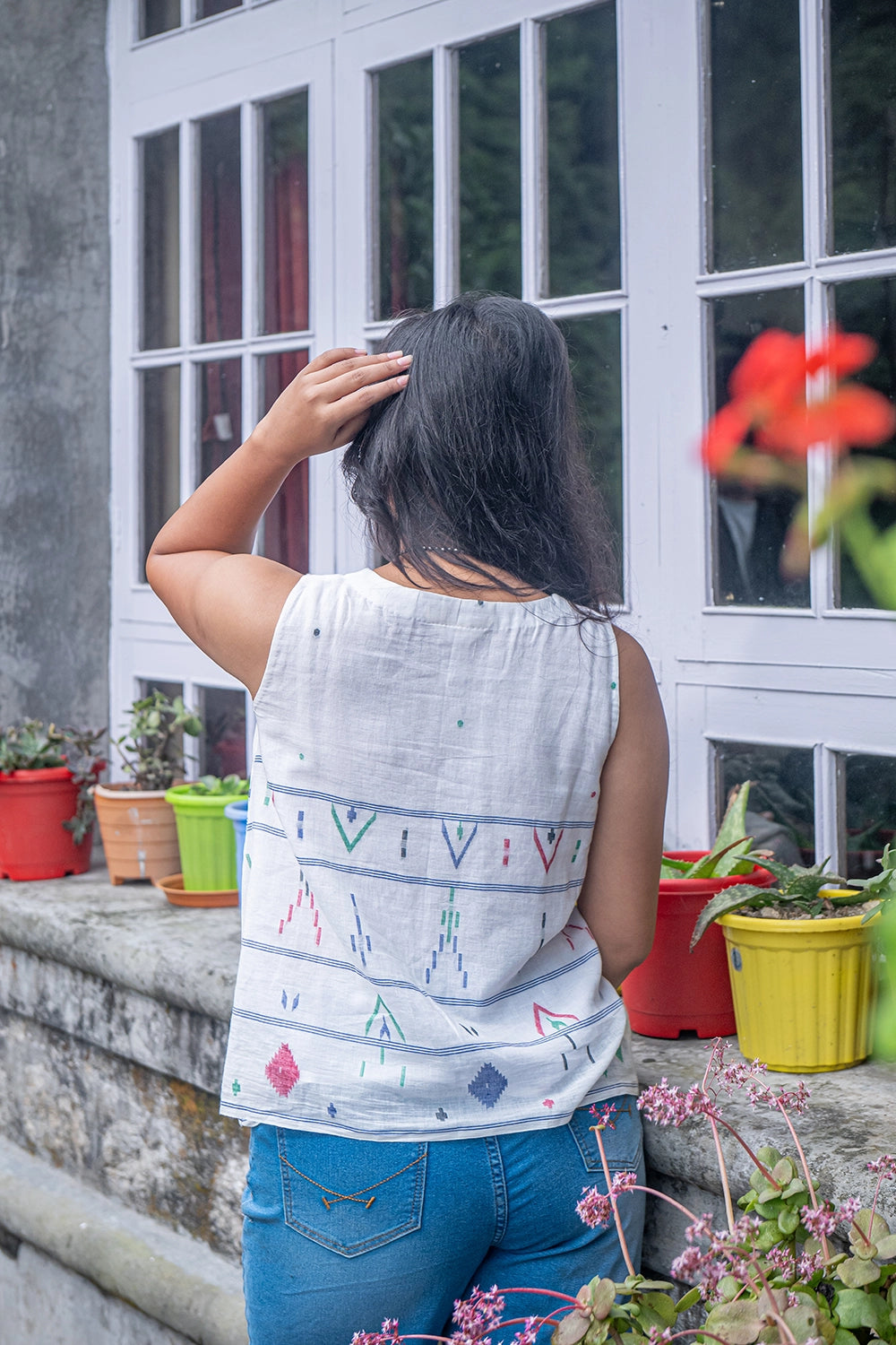 White Mist Cotton Jamdani Top