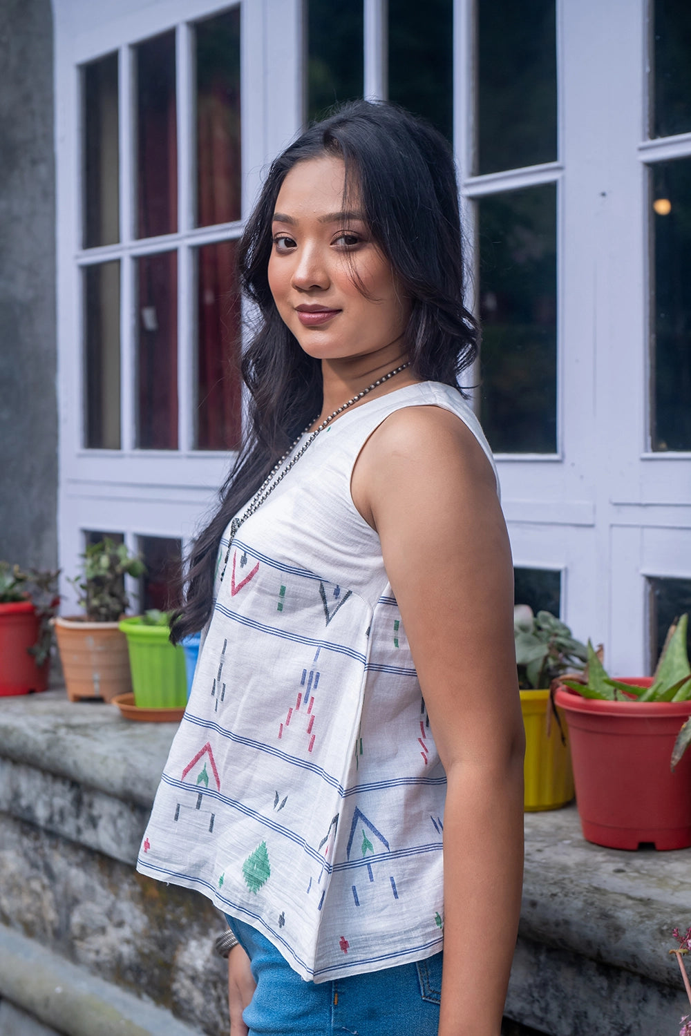 White Mist Cotton Jamdani Top