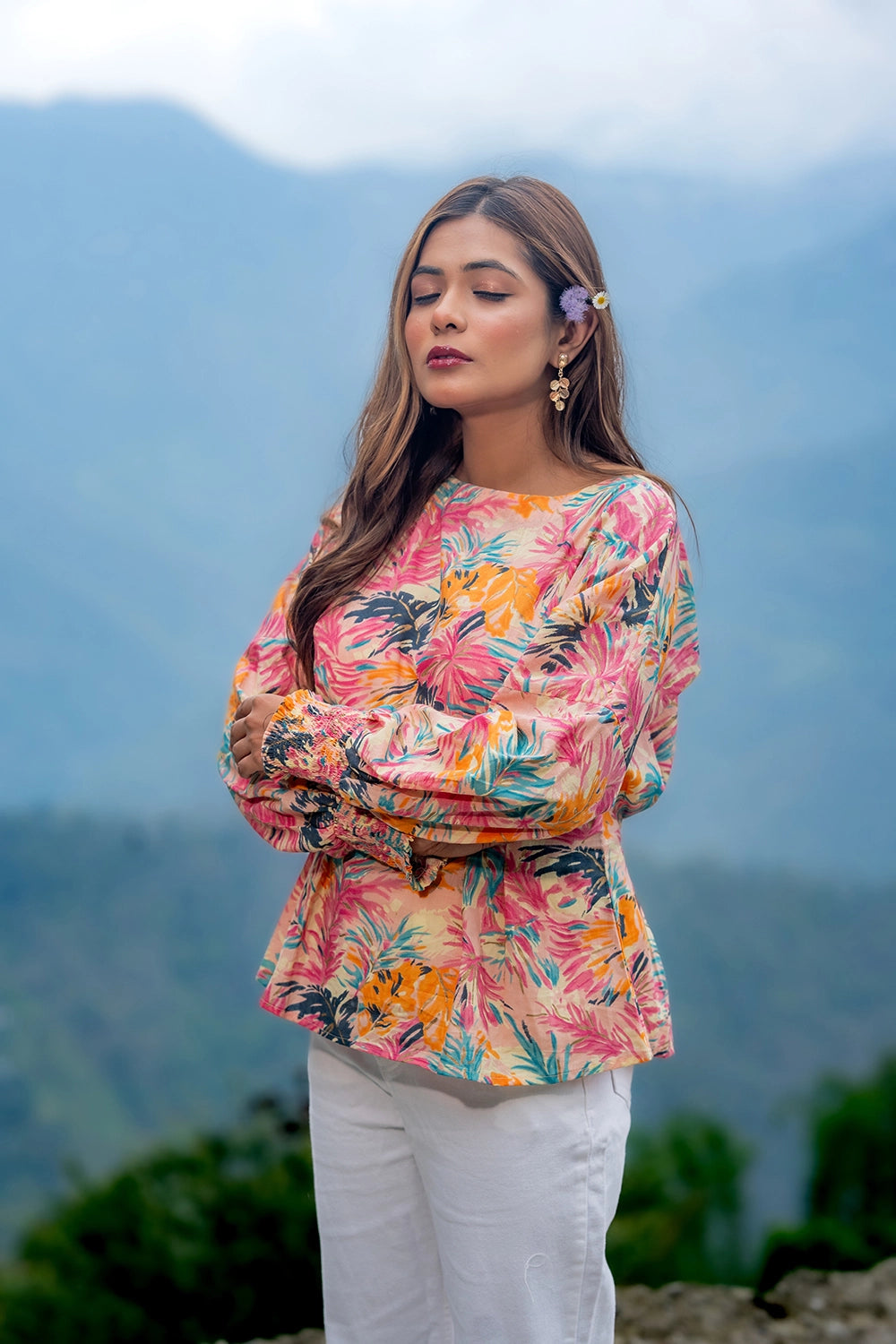 Multi Colour Blooms Hand Block Print Cotton Top