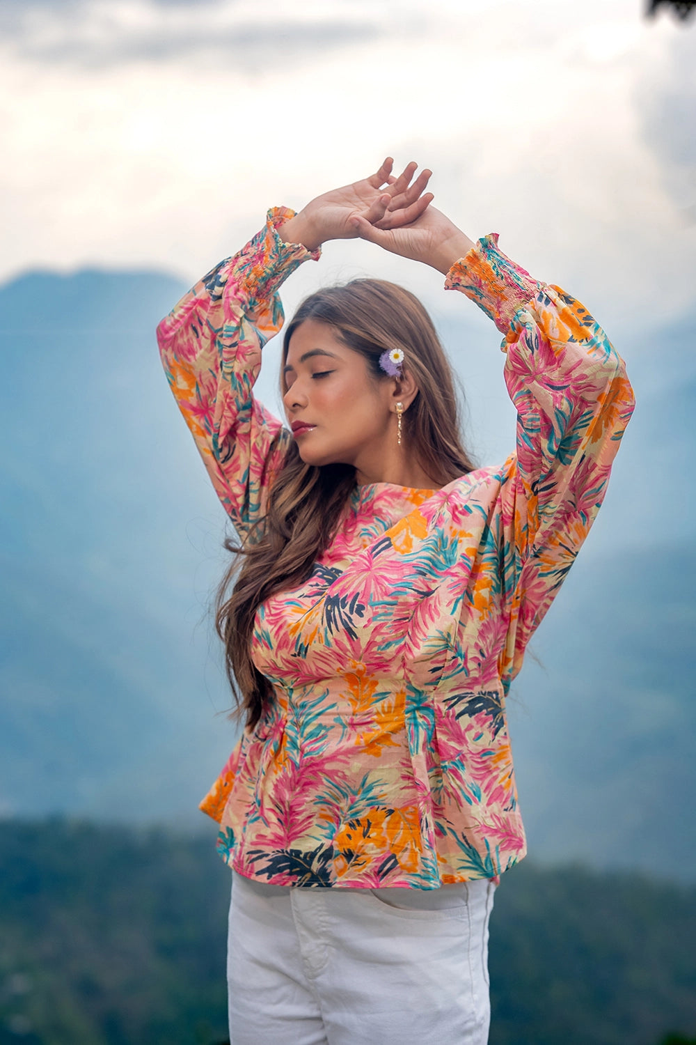 Multi Colour Blooms Hand Block Print Cotton Top