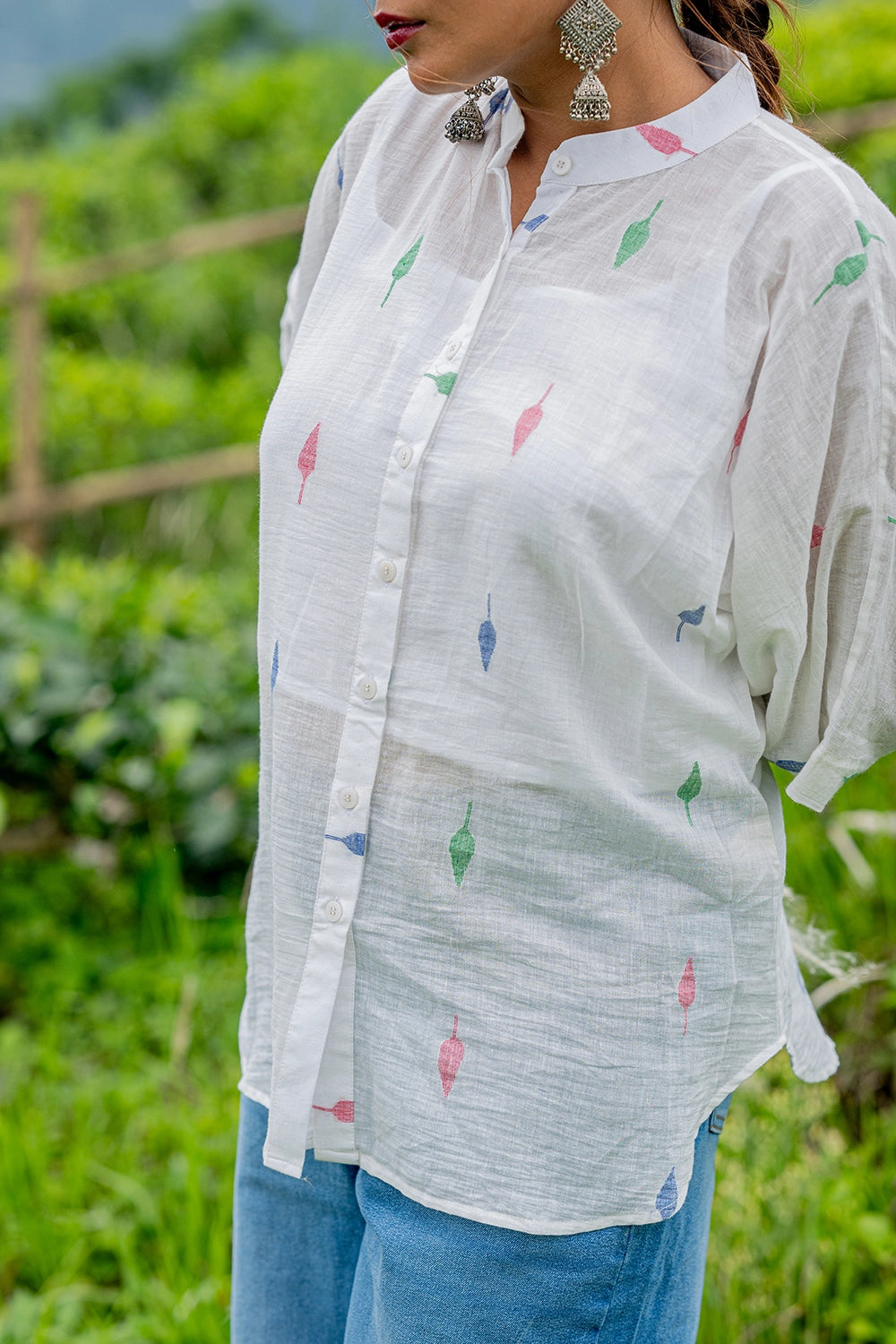 White Leaf Cotton Jamdani Shirt