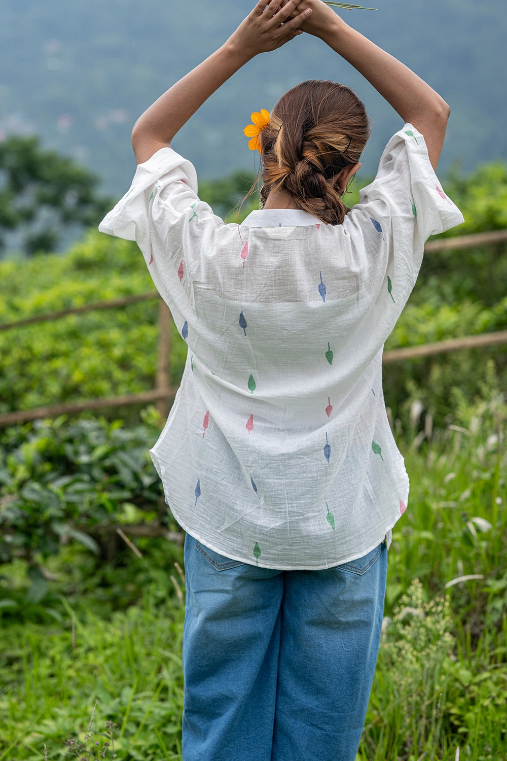 White Leaf Cotton Jamdani Shirt