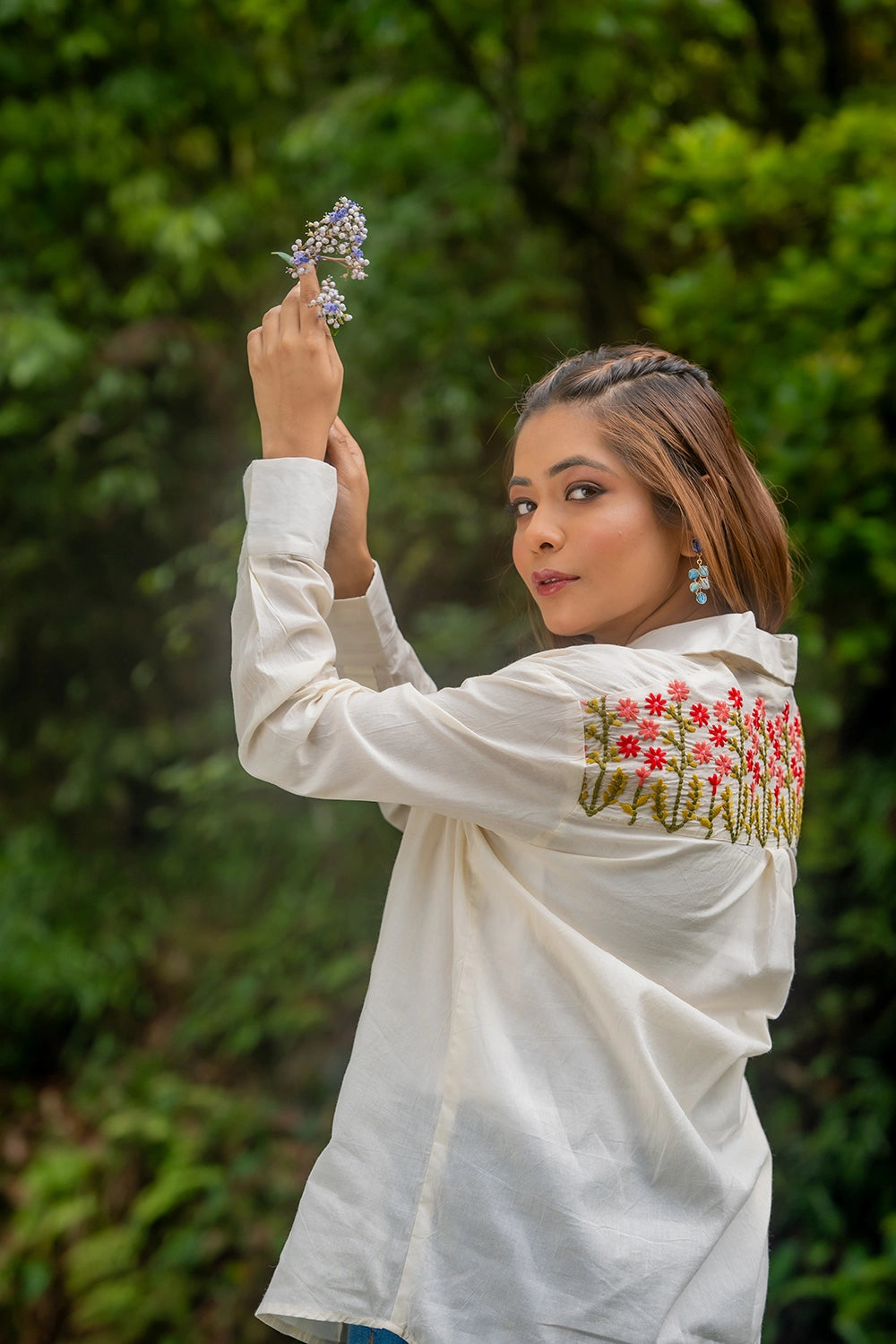 Cream Soft Bloom Embriodered Cotton Shirt