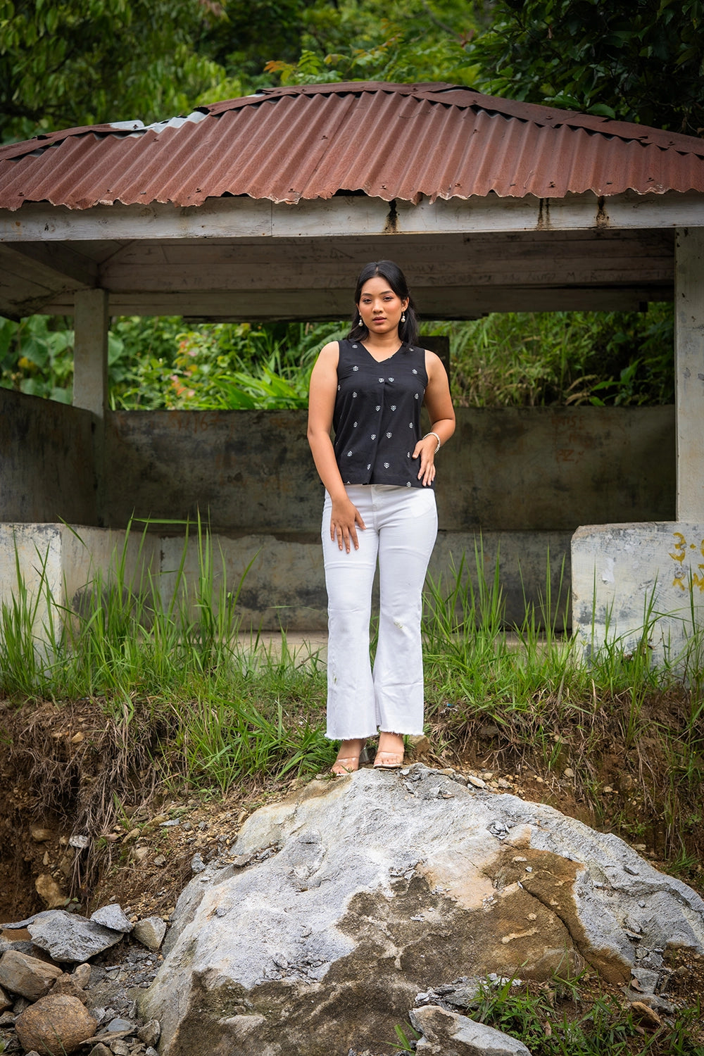 Black & White Cotton Woven Top