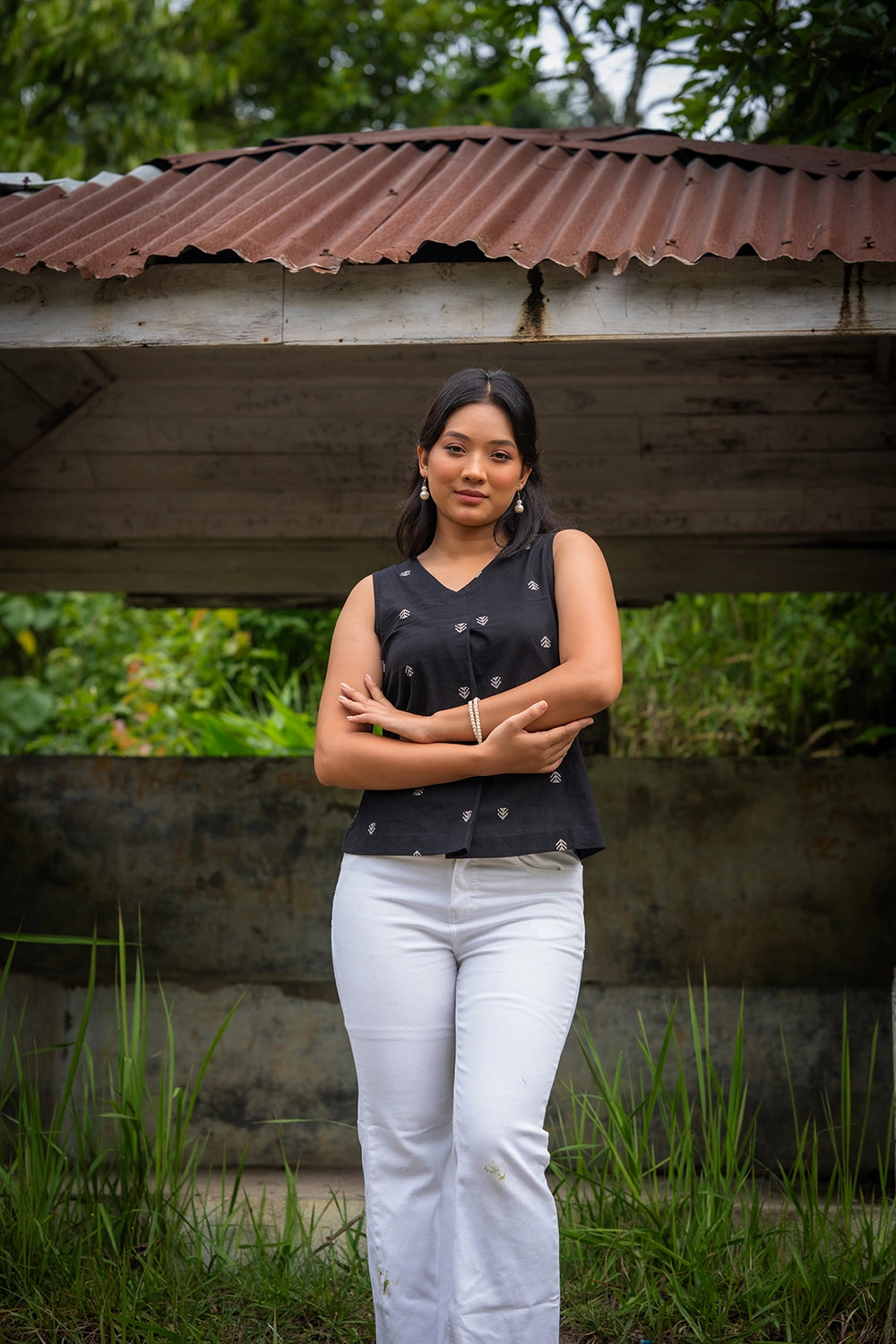 Black & White Cotton Woven Top