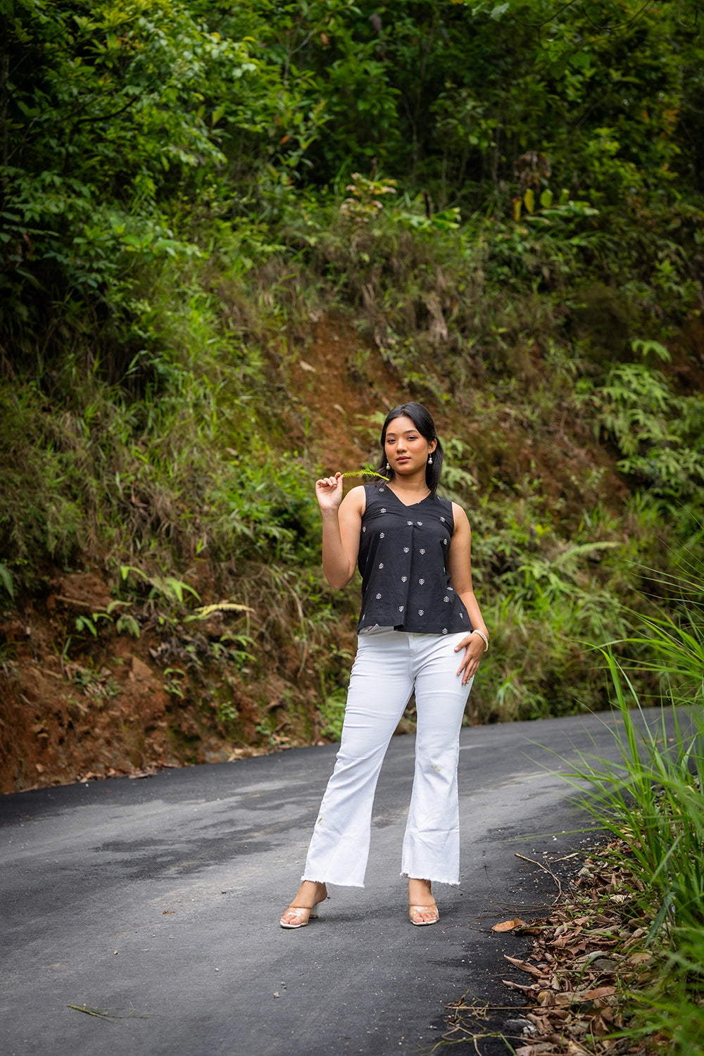 Black & White Cotton Woven Top