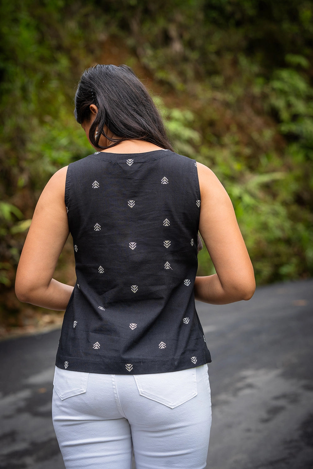 Black & White Cotton Woven Top