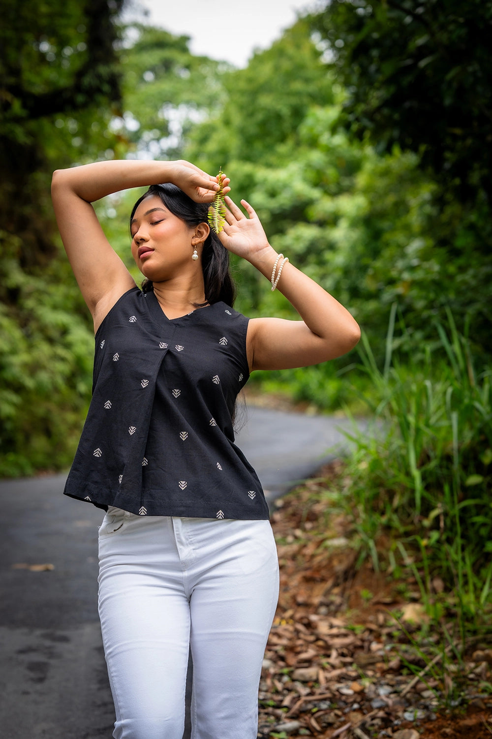 Black & White Cotton Woven Top