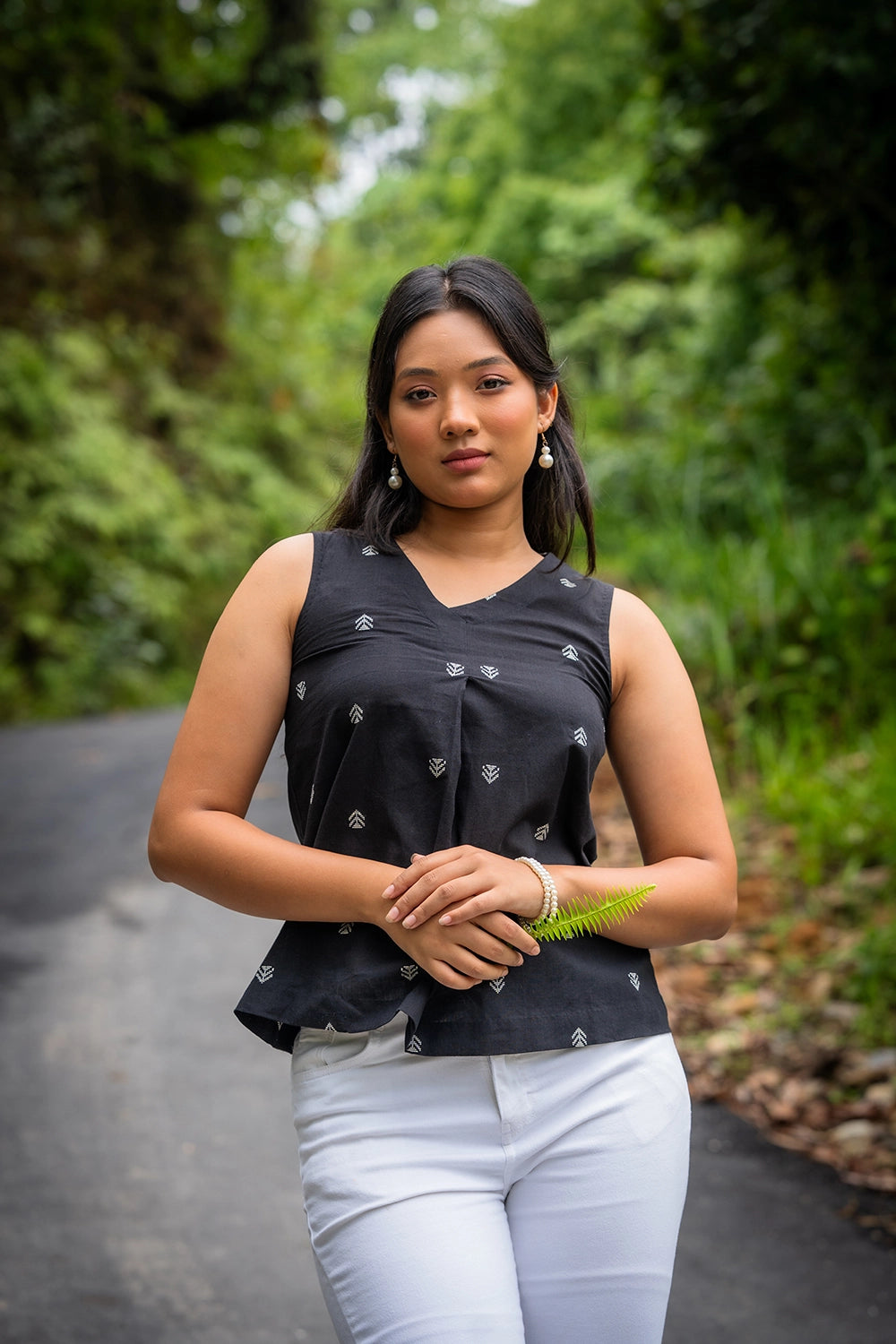 Black & White Cotton Woven Top