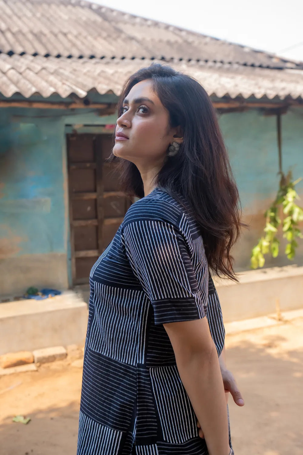 Black Check Stripes Pure Cotton Hand Block Print Co-ord Set