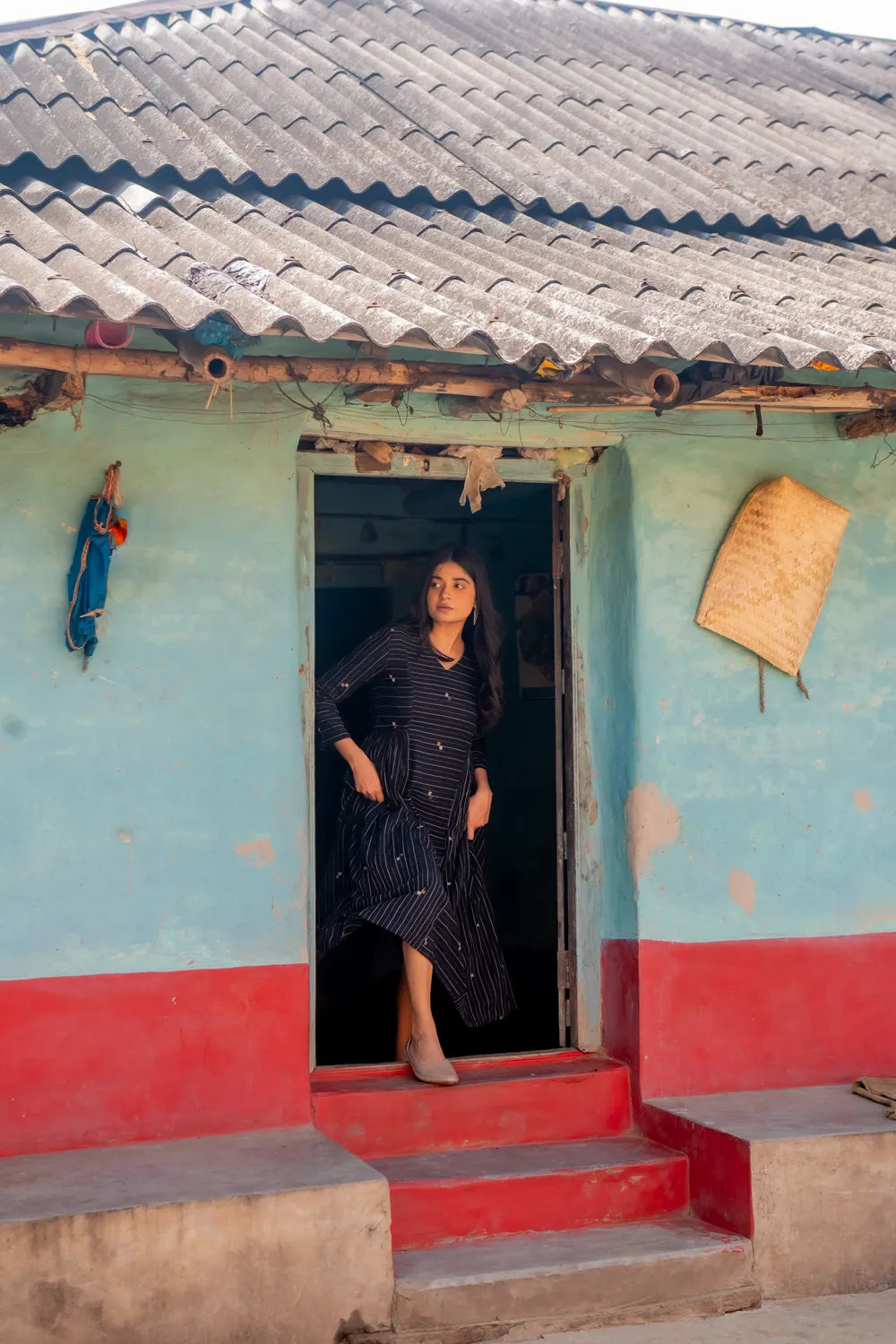 Shimmer Black Handwoven Cotton Jamdani Dress