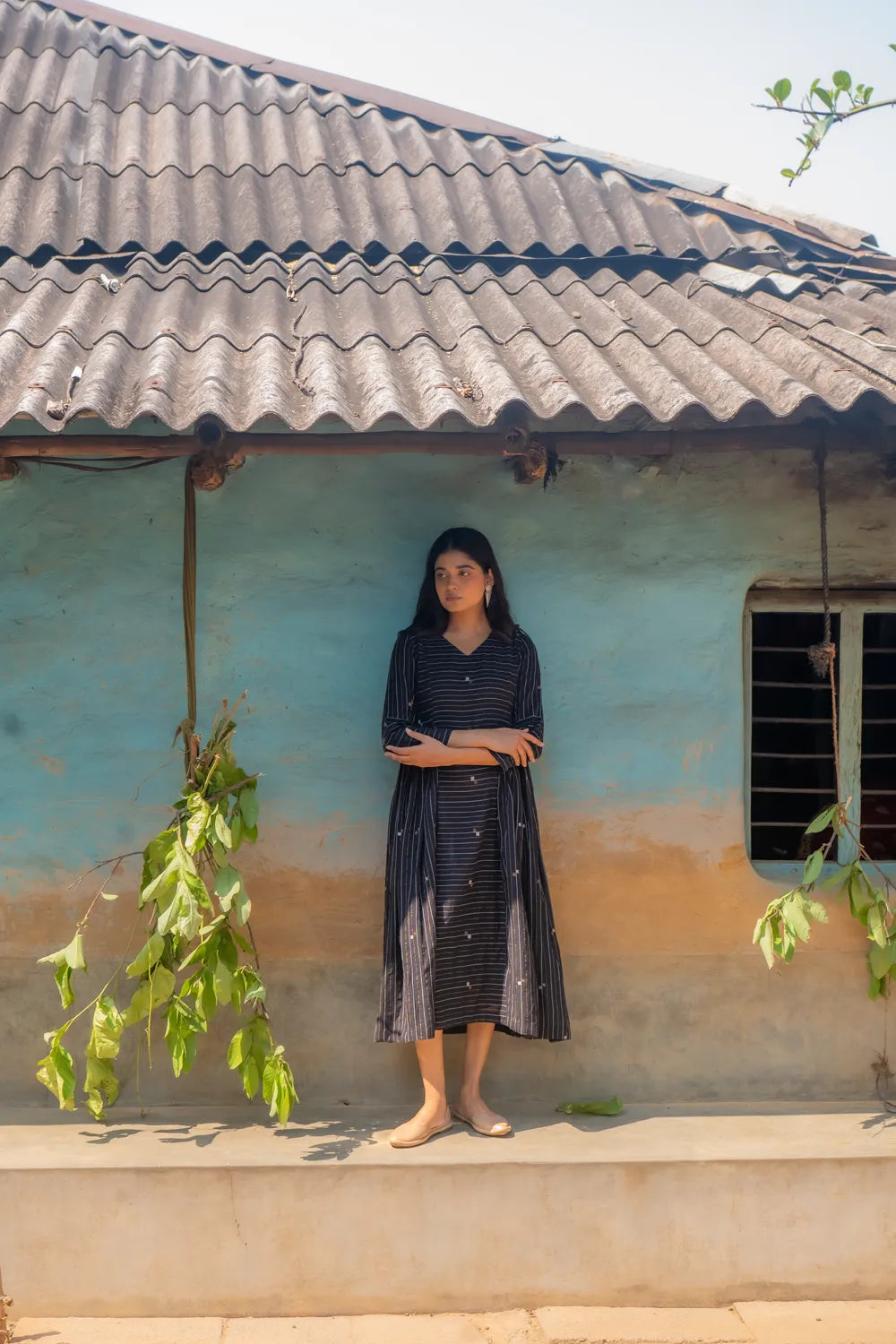 Shimmer Black Handwoven Cotton Jamdani Dress