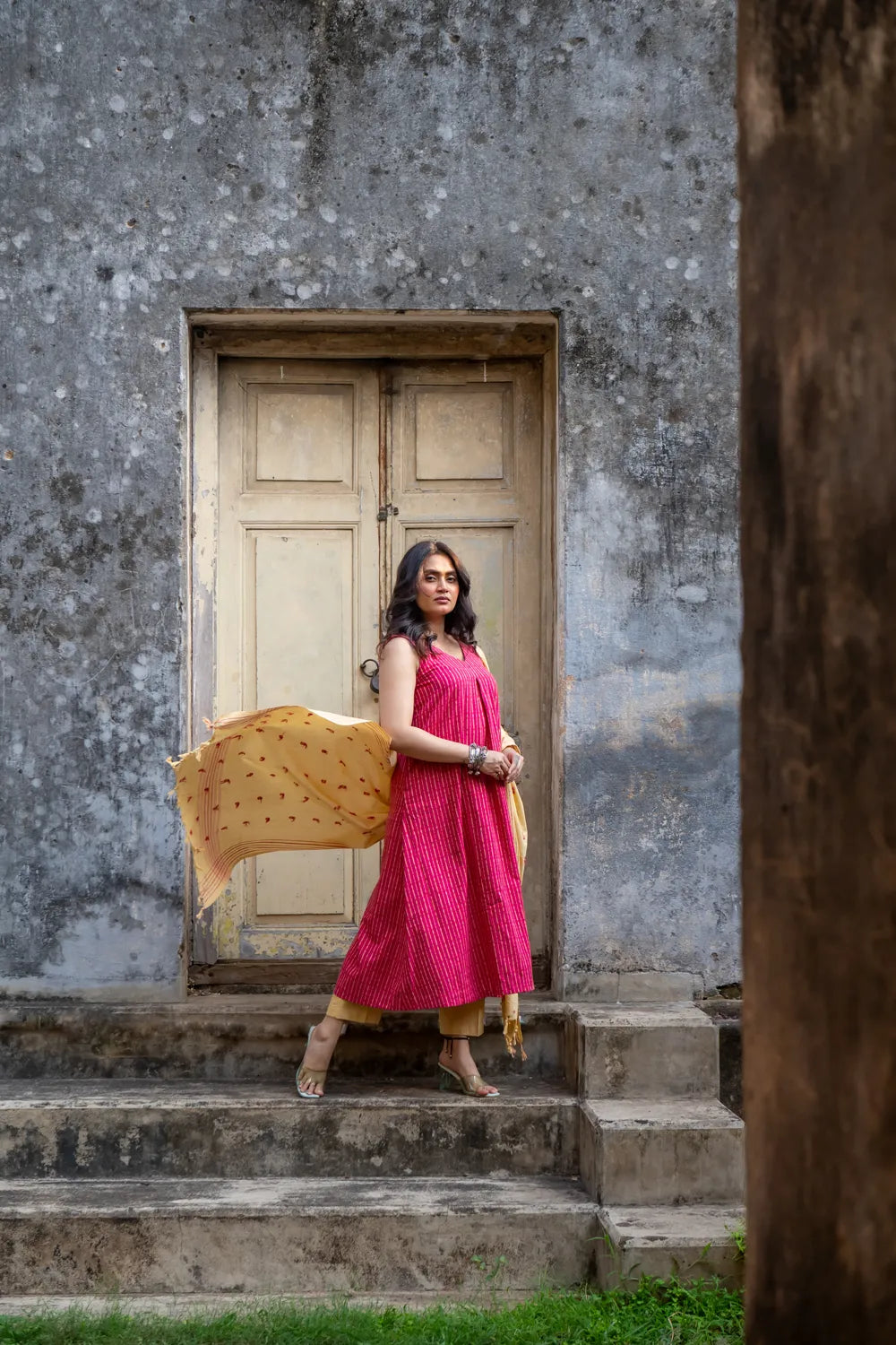 Pink Pure South Cotton Woven Kurta Set with Dupatta