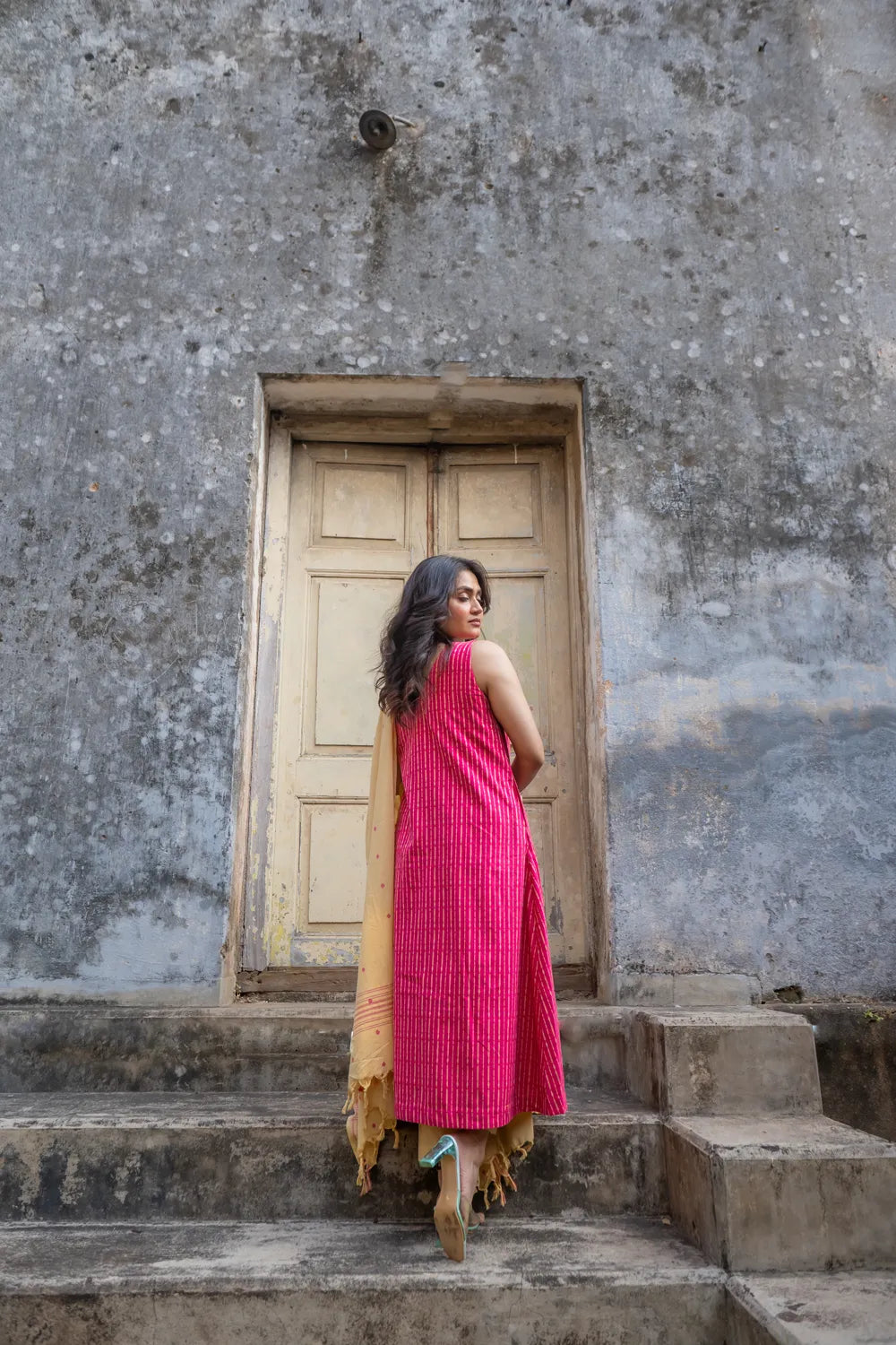 Pink Pure South Cotton Woven Kurta Set with Dupatta