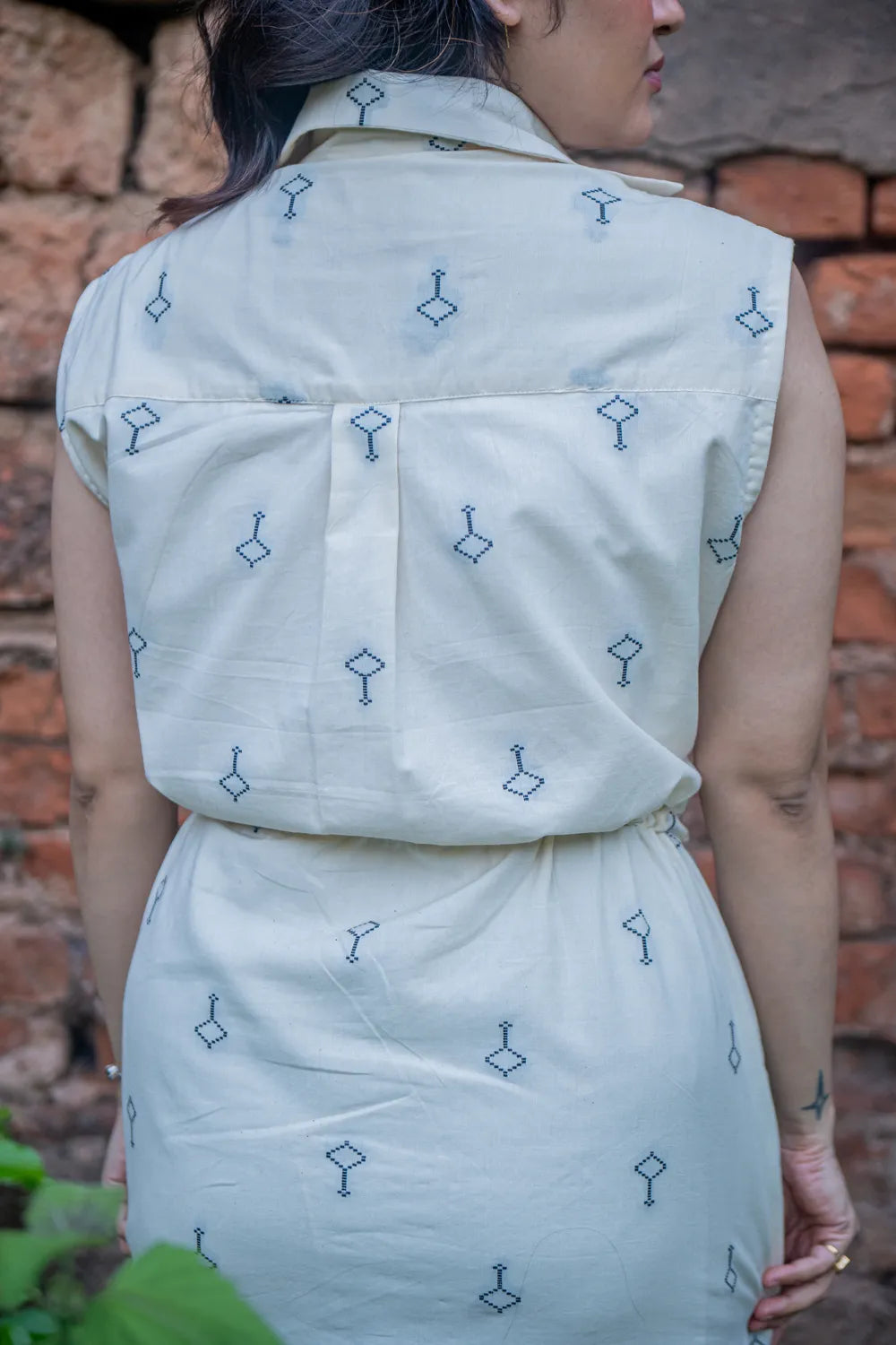 Off White Pure Cotton Gathered Shirt