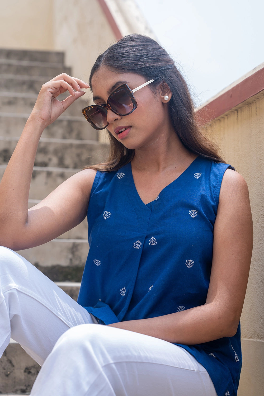 Royal Blue South Cotton Woven Top